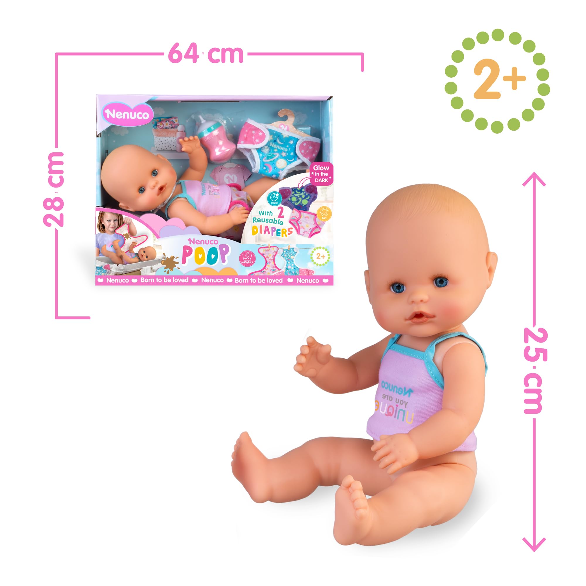 Nenuco Popò NFNB3000 bambola 35 cm con biberon e pannolini