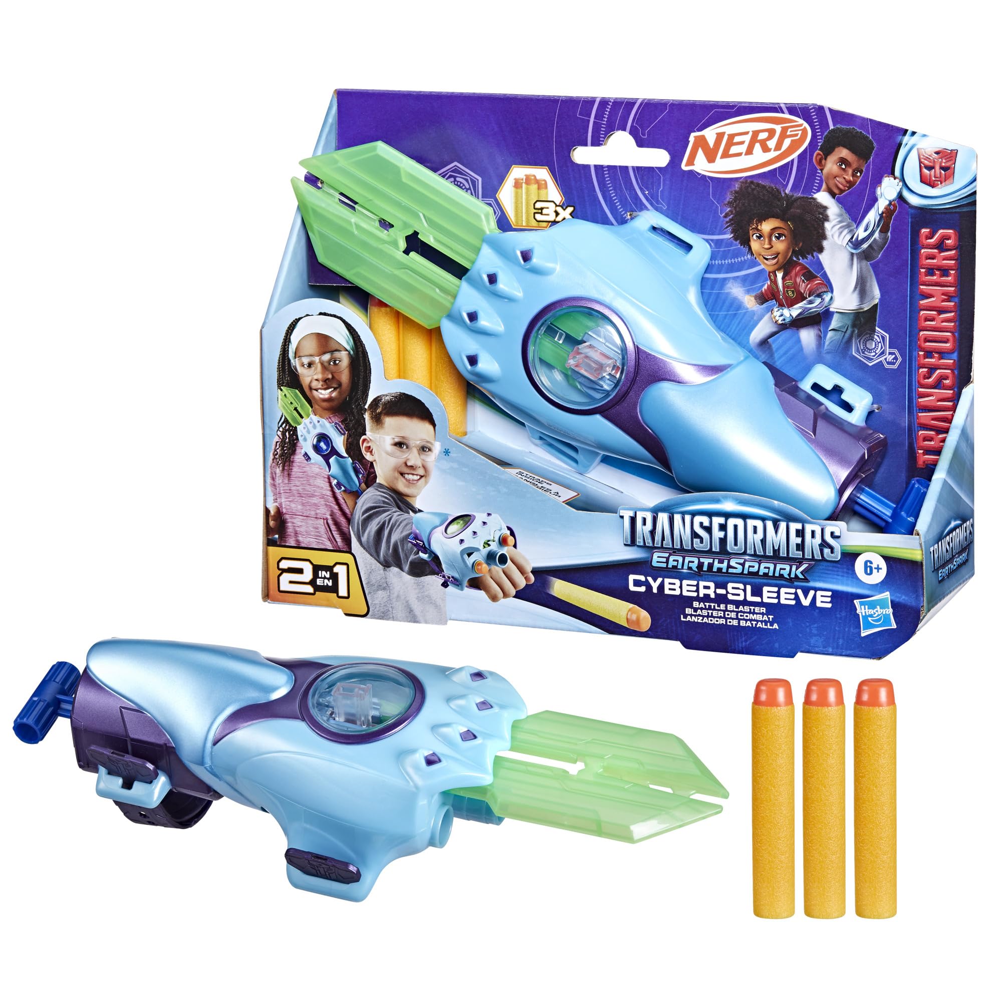 Transformers EarthSpark Cyber-Sleeve blaster con spada