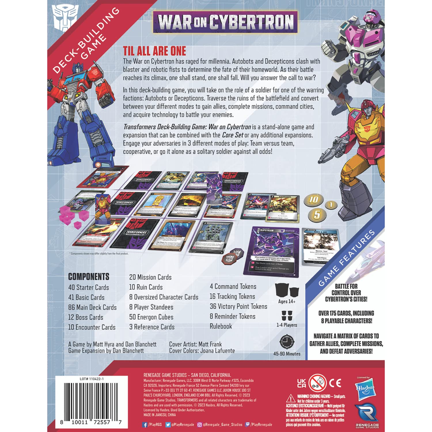 Renegade Transformers War on Cybertron gioco carte 175 carte