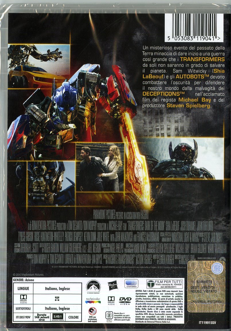 Transformers 3 DVD film edizione disco singolo