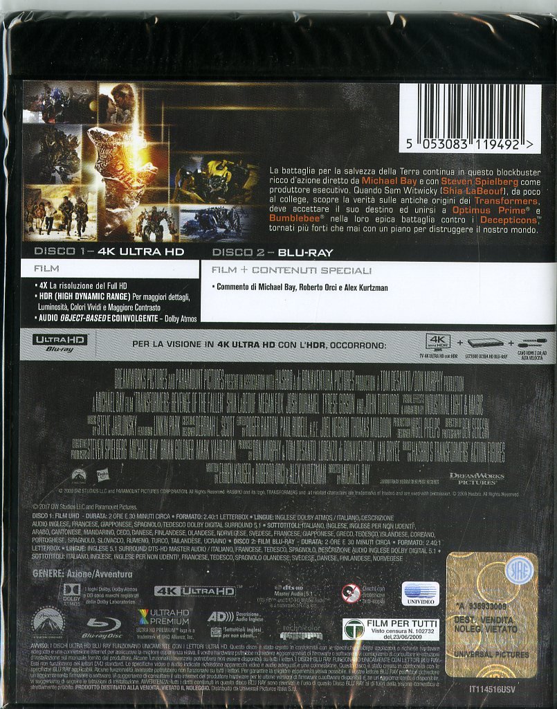 Transformers 2 film 4K Ultra HD + Blu-Ray speciali