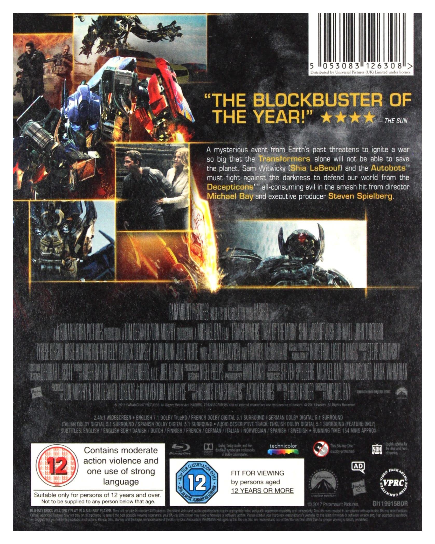 Transformers Dark of the Moon DVD edizione Regno Unito italiano