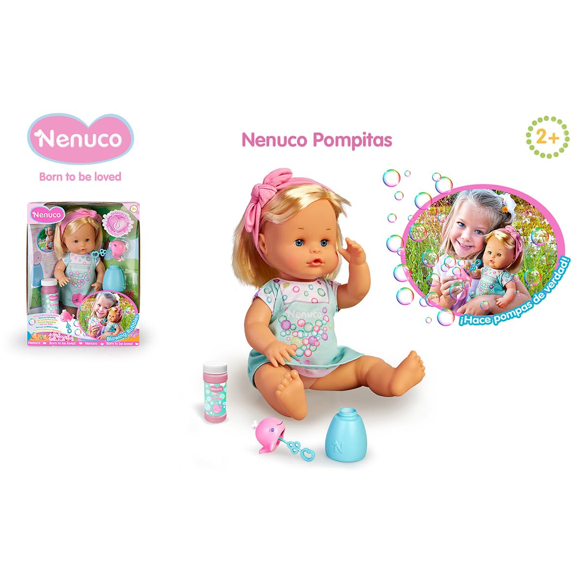 Nenuco Bolle bambola 35 cm capelli biondi fa bolle di sapone