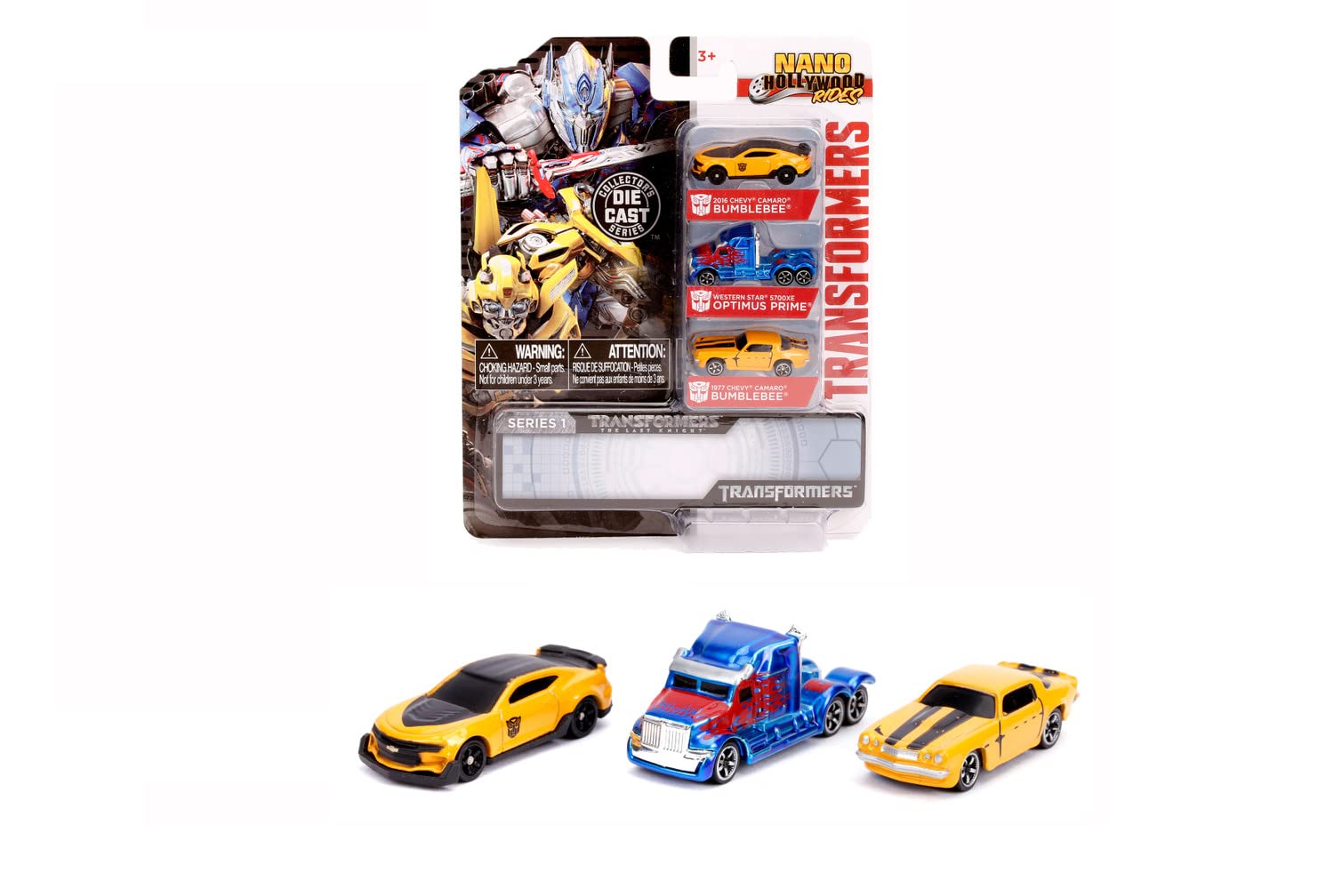 Jada Nano Transformers set 3 auto die-cast Bumblebee Optimus 4cm