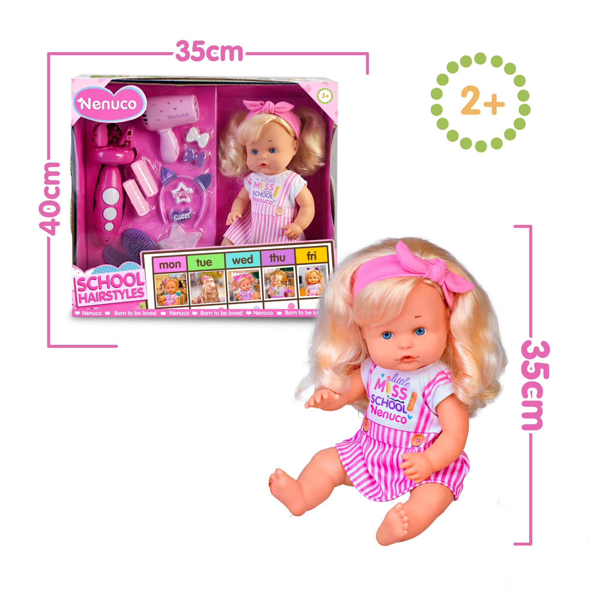 Nenuco School Hairstyle bambola 35 cm capelli biondi accessori