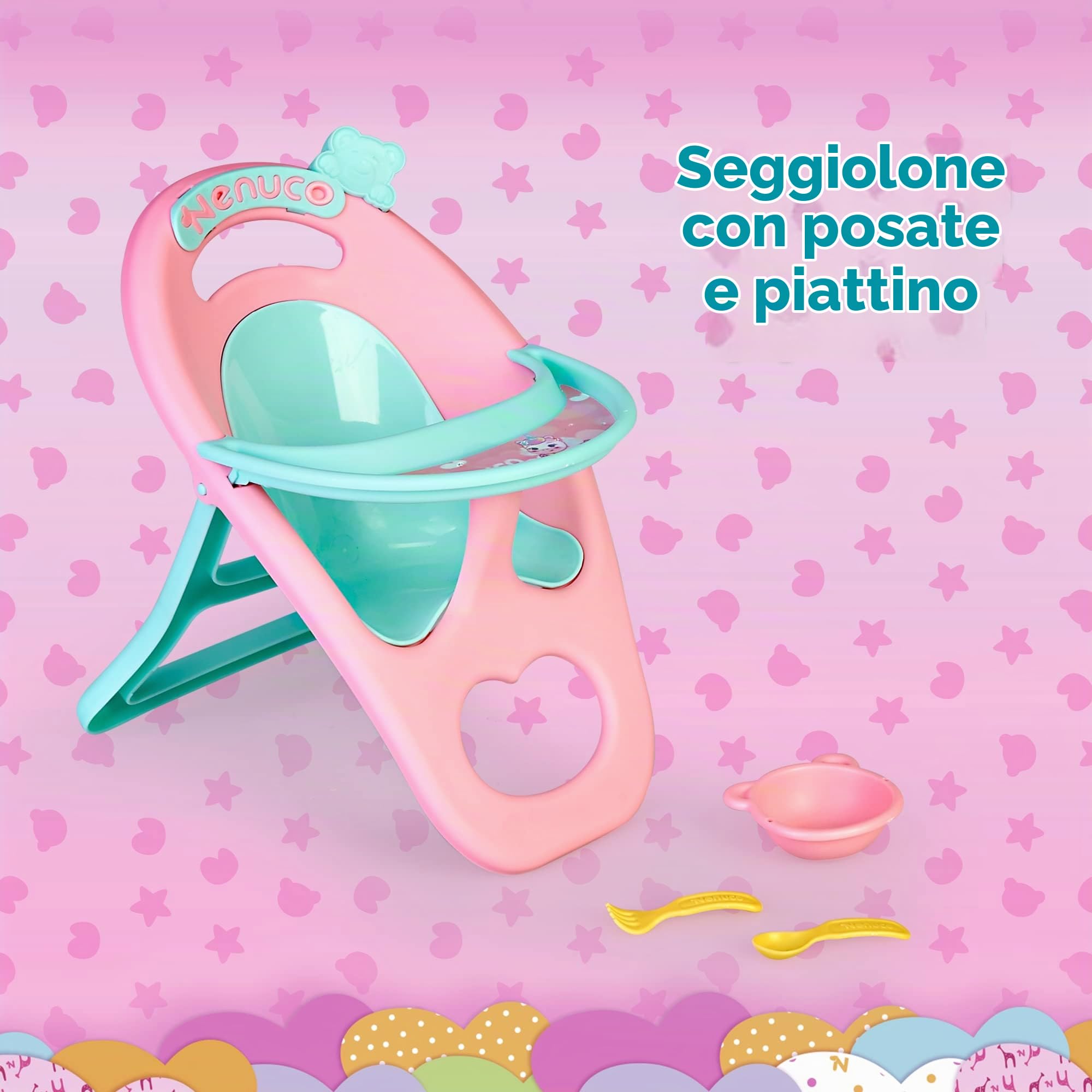Nenuco Accessori Seggiolone pappa bambola con piatto e posate