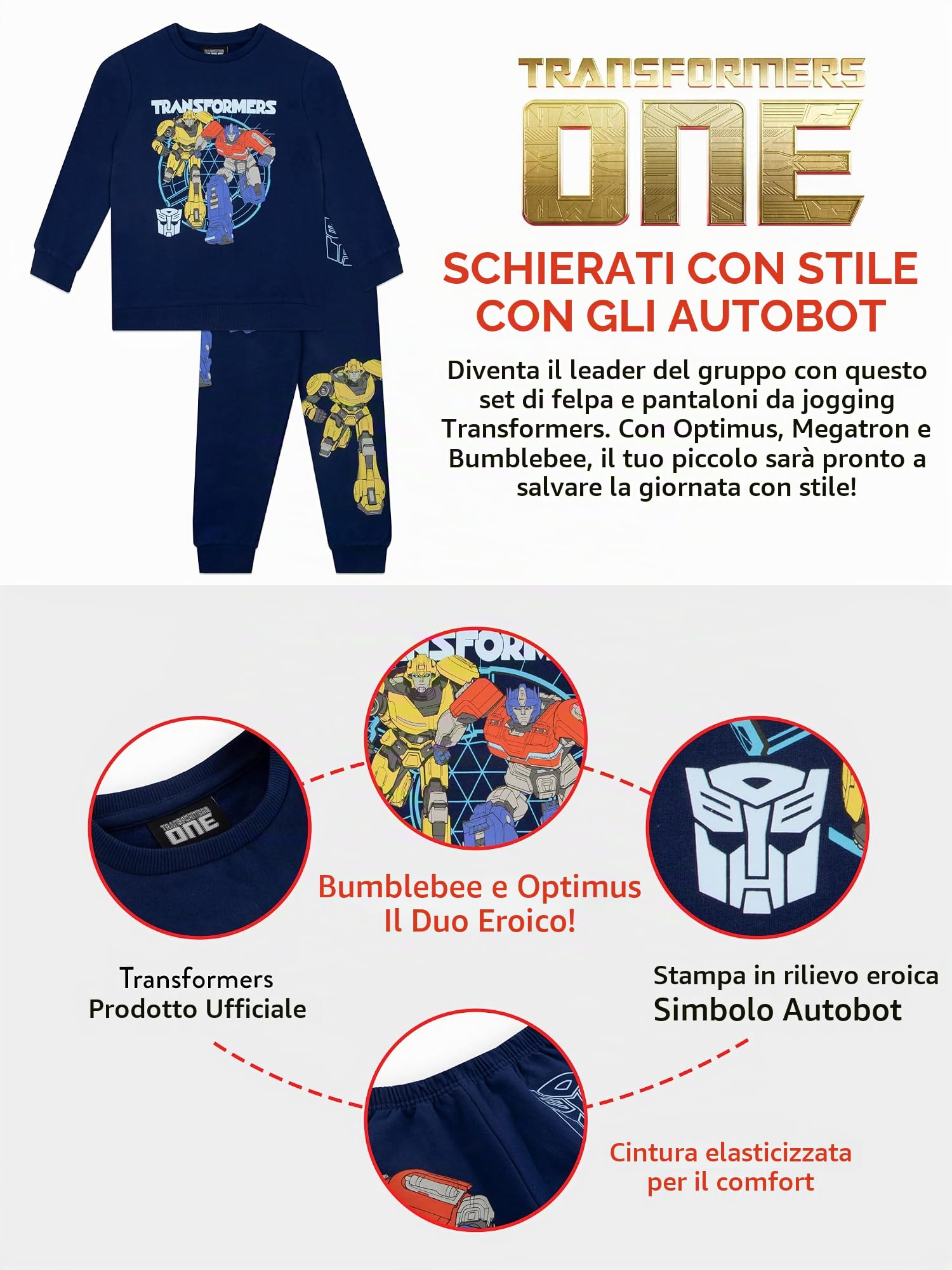 Transformers Tuta bambino Optimus Prime felpa e pantaloni 3-4 anni