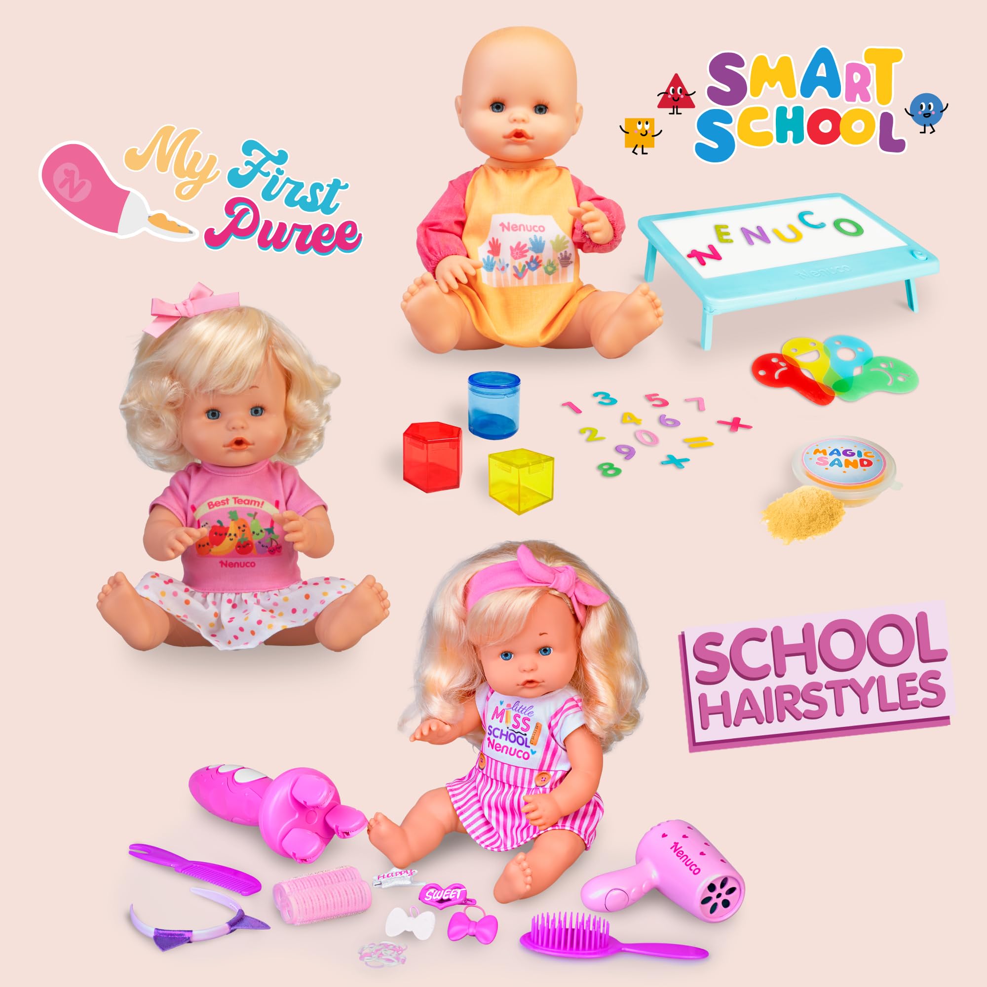 Nenuco School Hairstyle bambola 35 cm bionda con accessori