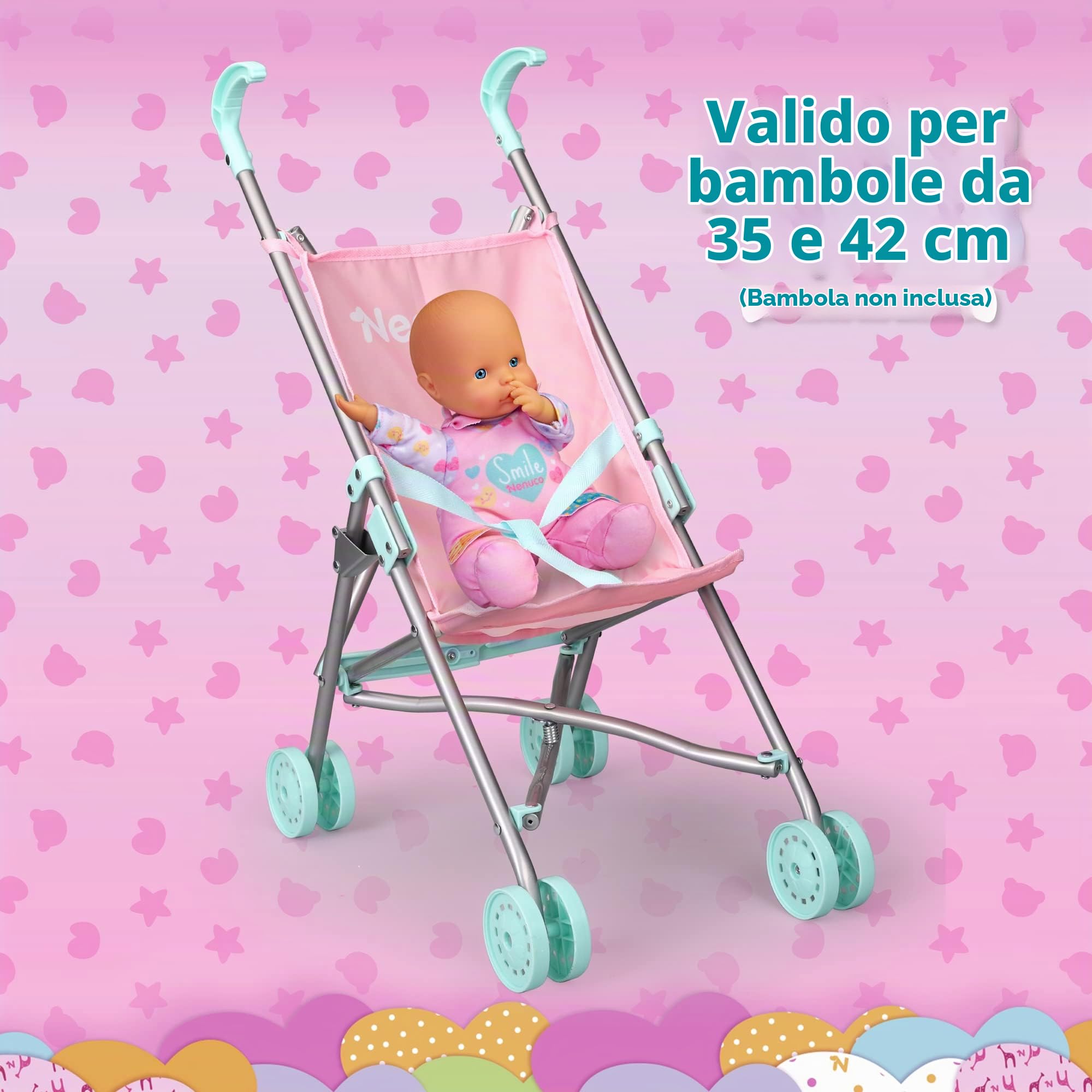 Nenuco Accessori passeggino giocattolo pieghevole rosa blu