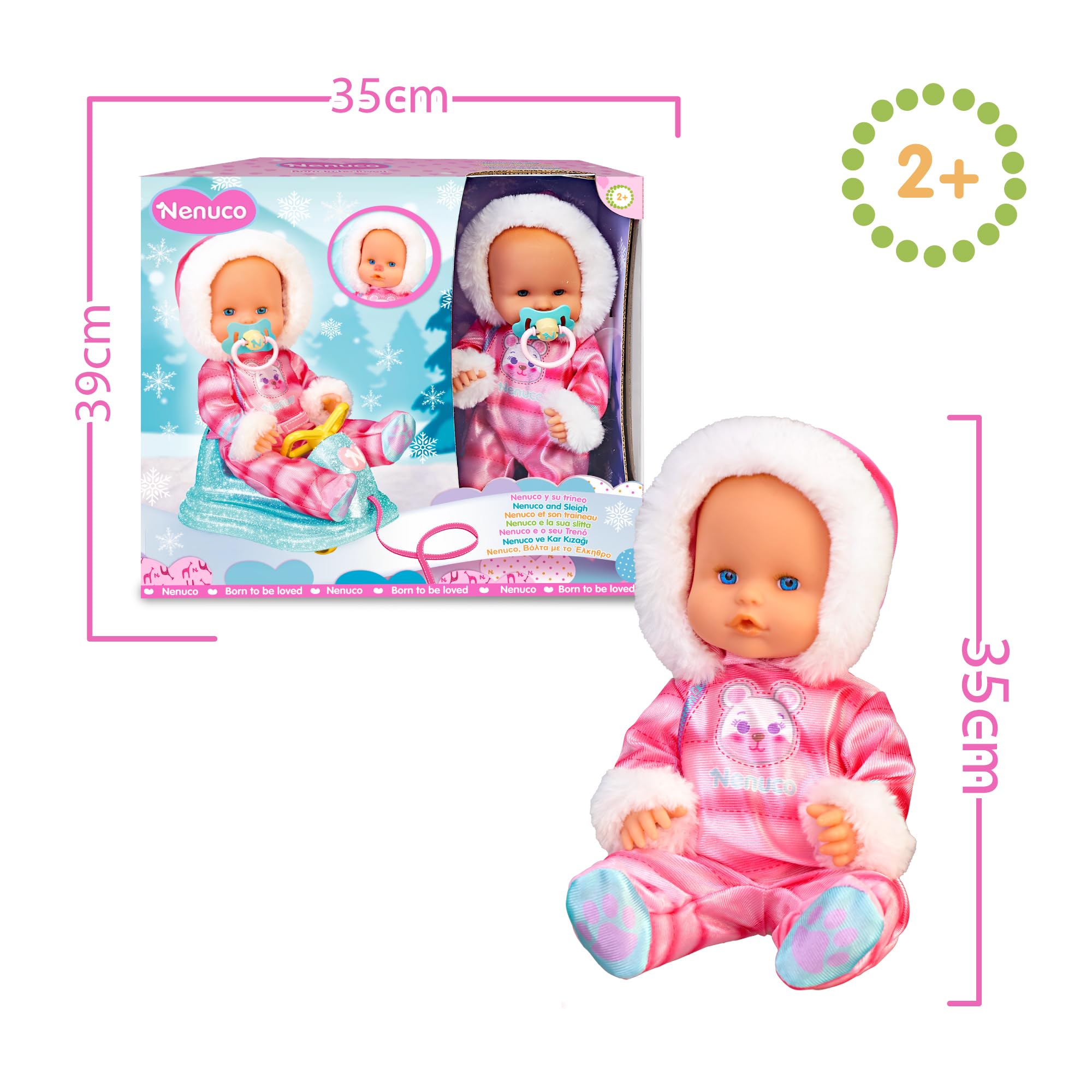 Nenuco Bambole NFN59000 bambola 35 cm con slitta rosa