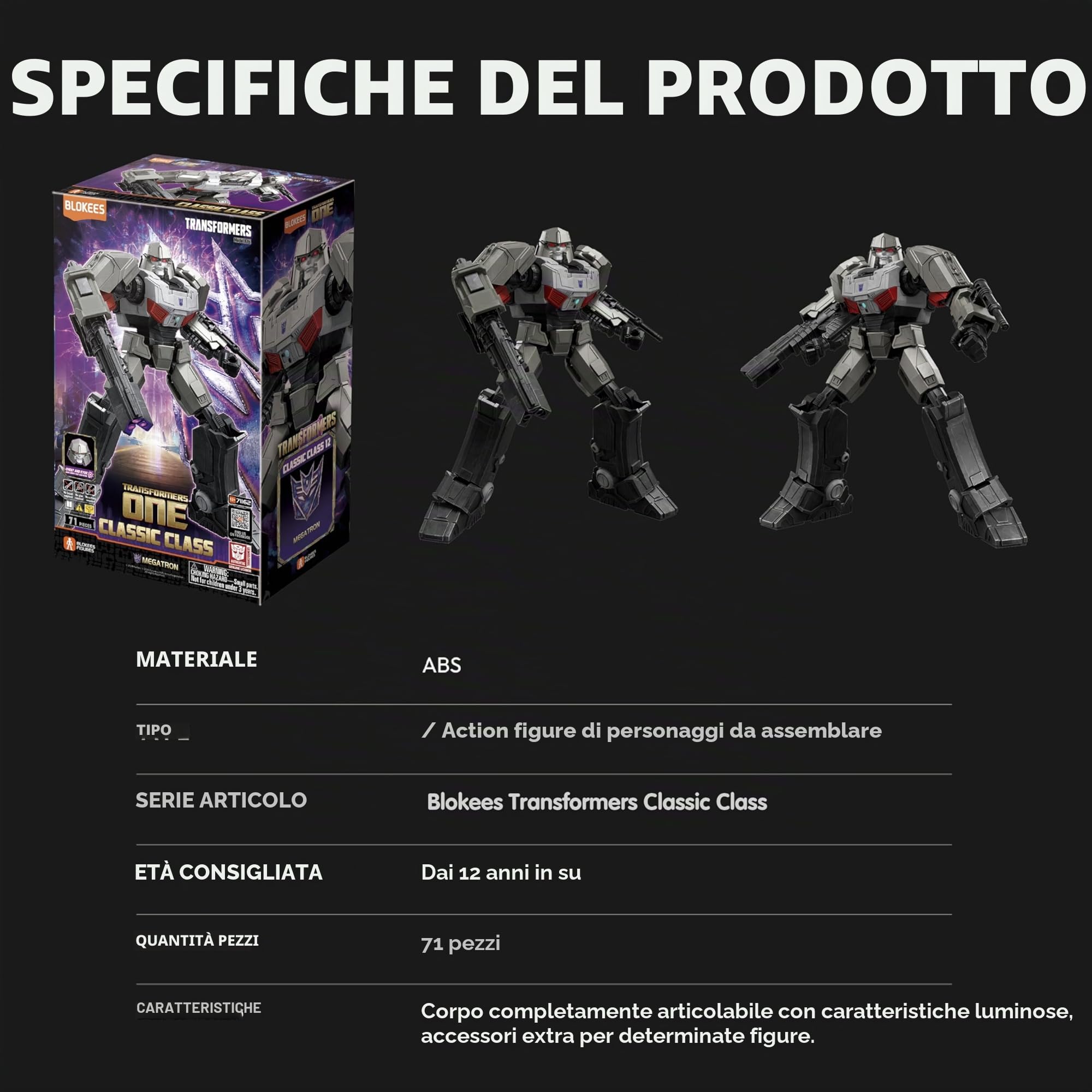 Transformers Classic Class 12 Megatron Model Kit 71 Pezzi