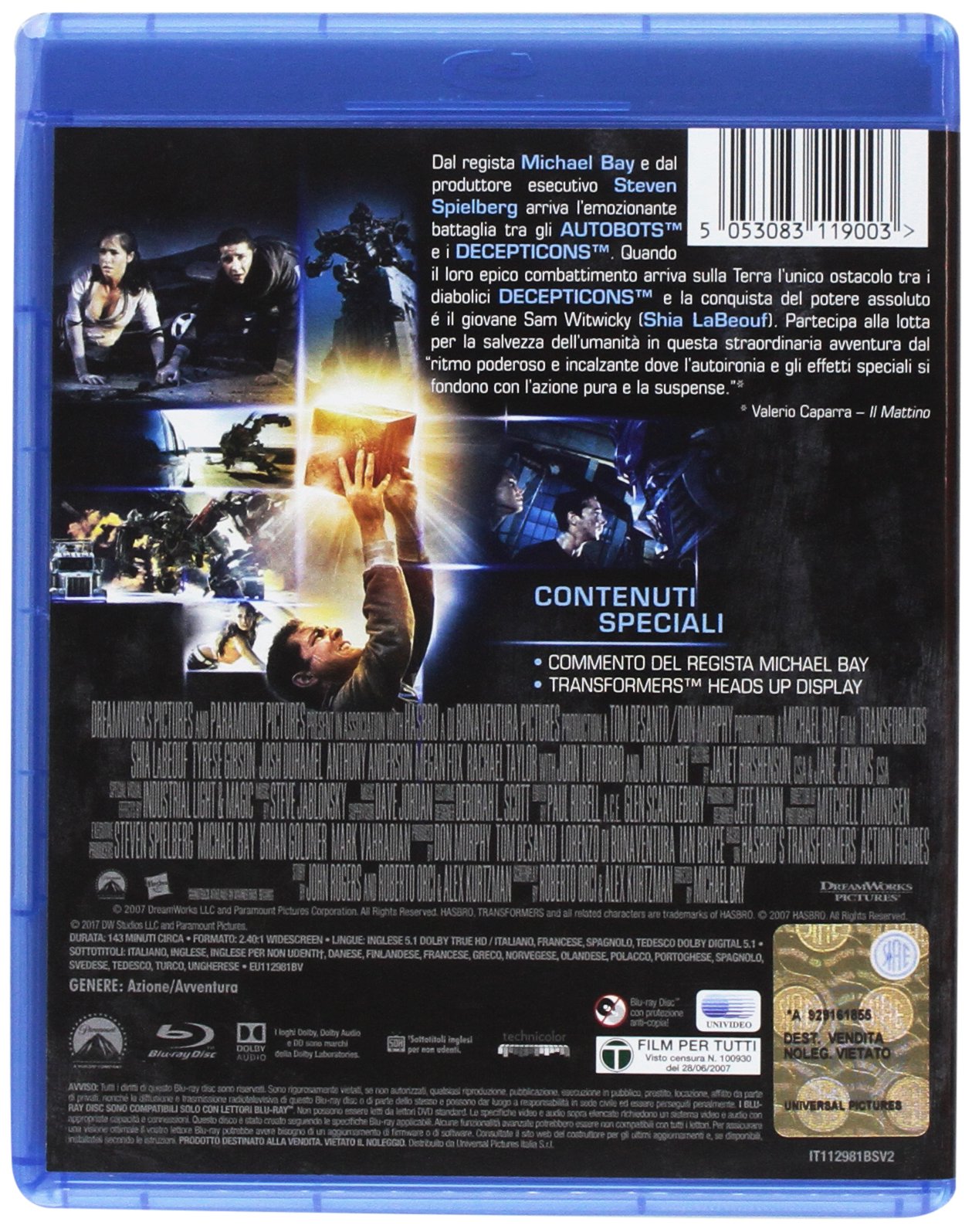 Transformers 2007 Film Blu-ray speciali azione