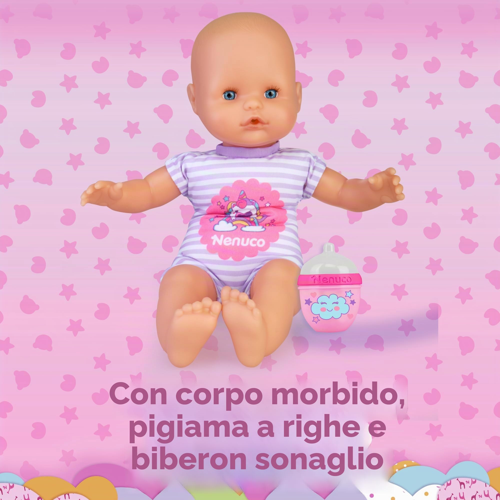 Nenuco con Biberon bambola morbida 35 cm pigiama unicorni