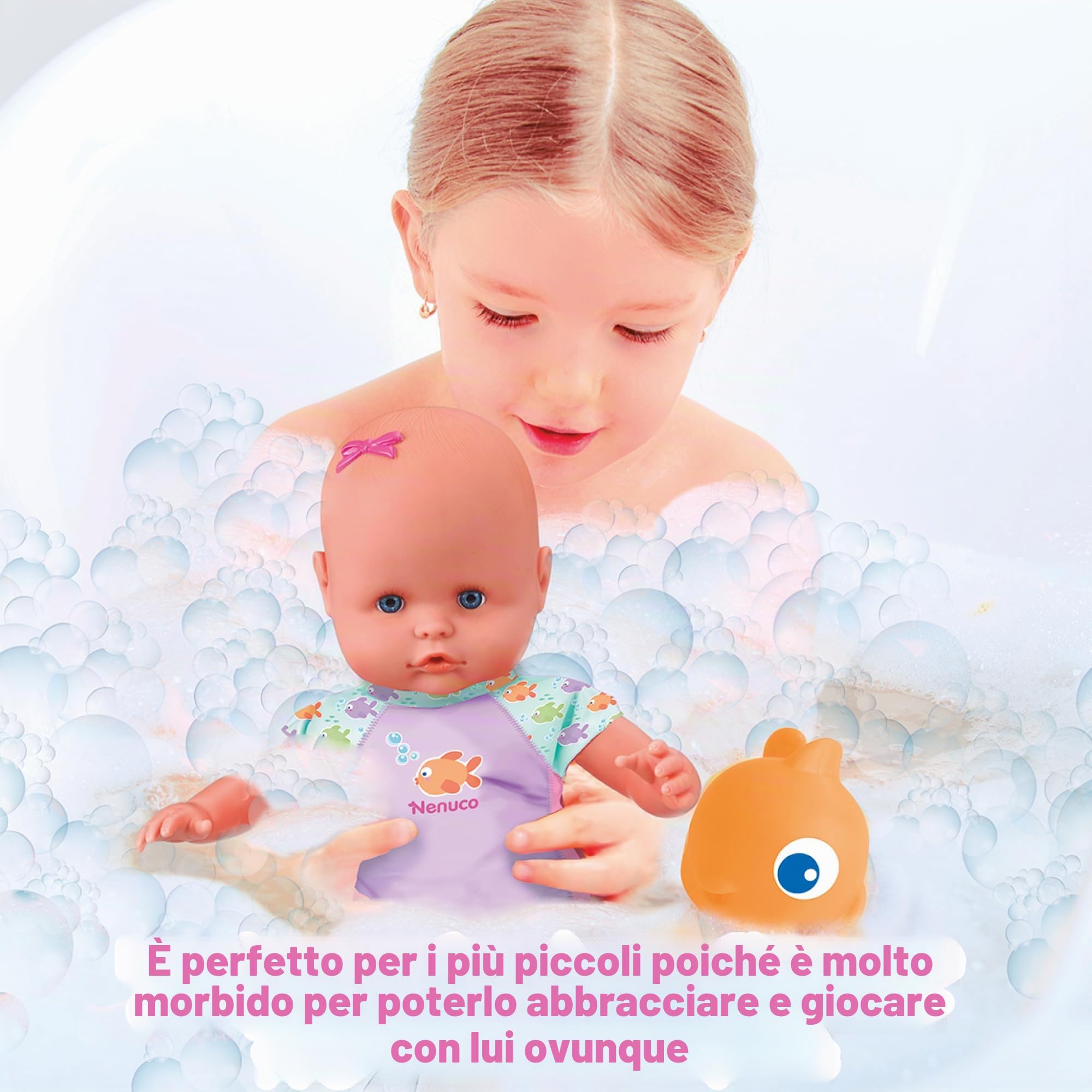 Nenuco Mio Primo Bagnetto Bambola Morbida 35 cm Costume Rosa