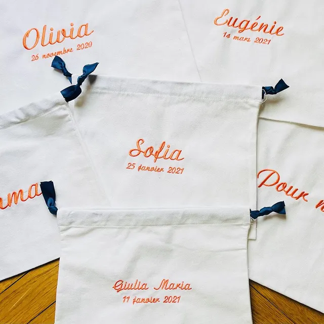 La Pelucherie Personalisation sacchetto ricamato accessorio nascita