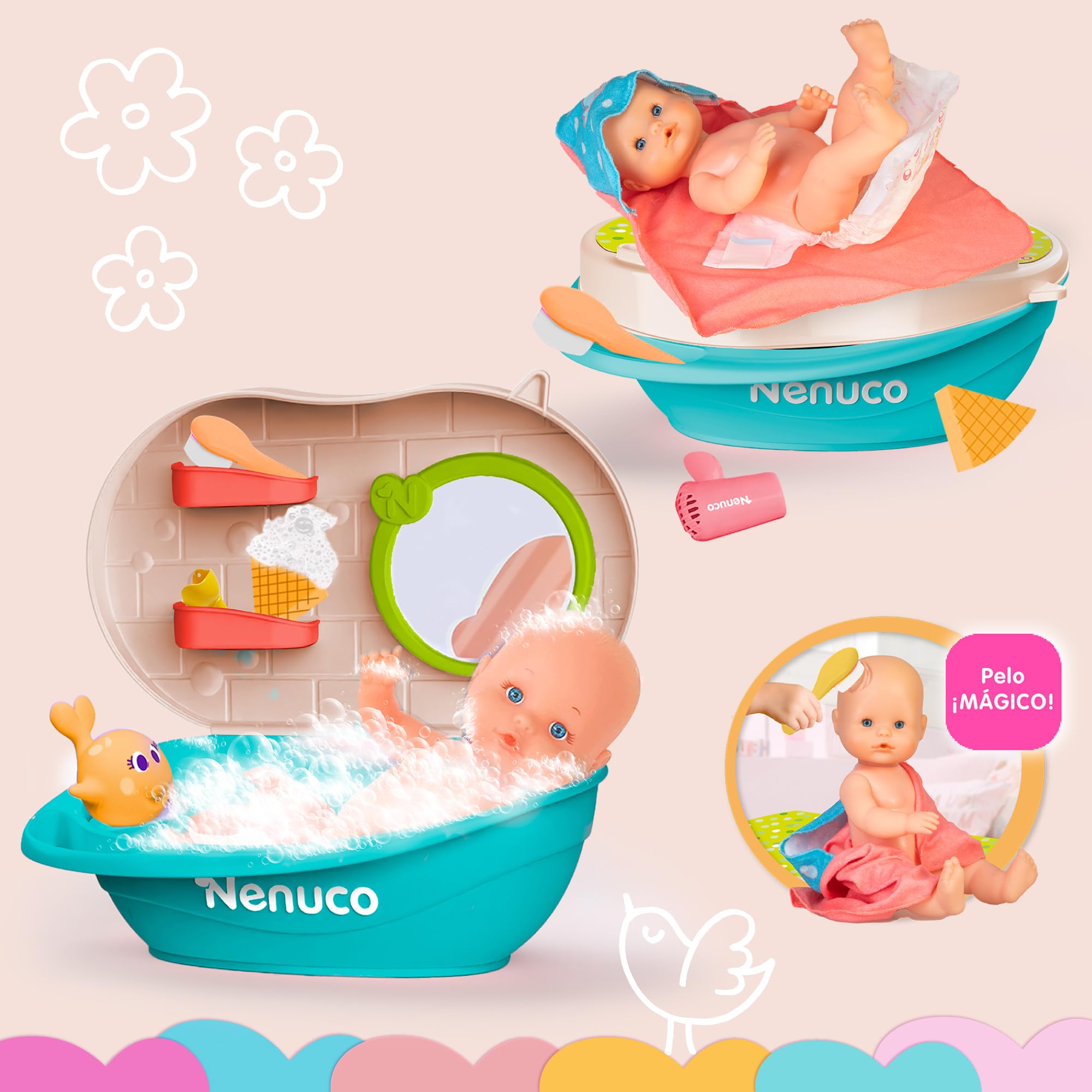 Nenuco Bagnetto Bolle bambola 35 cm con vasca 2 in 1