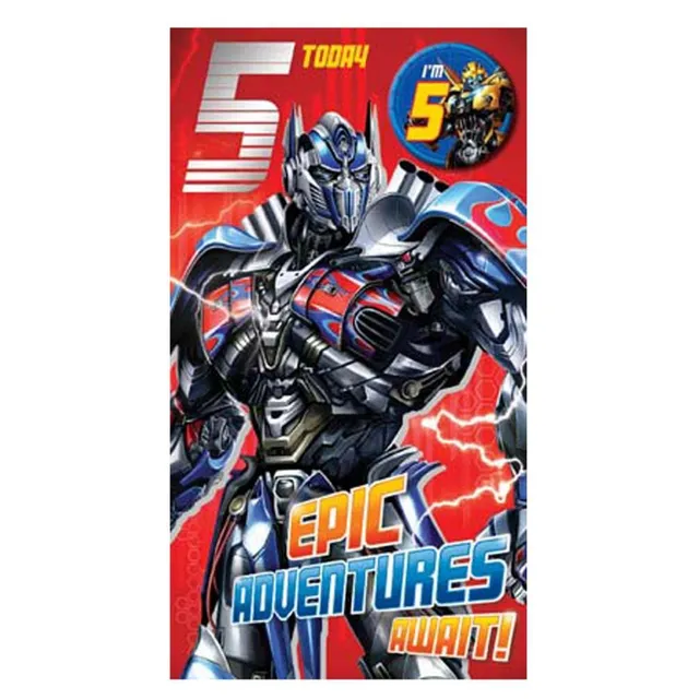 Transformers biglietto compleanno 5 anni con busta