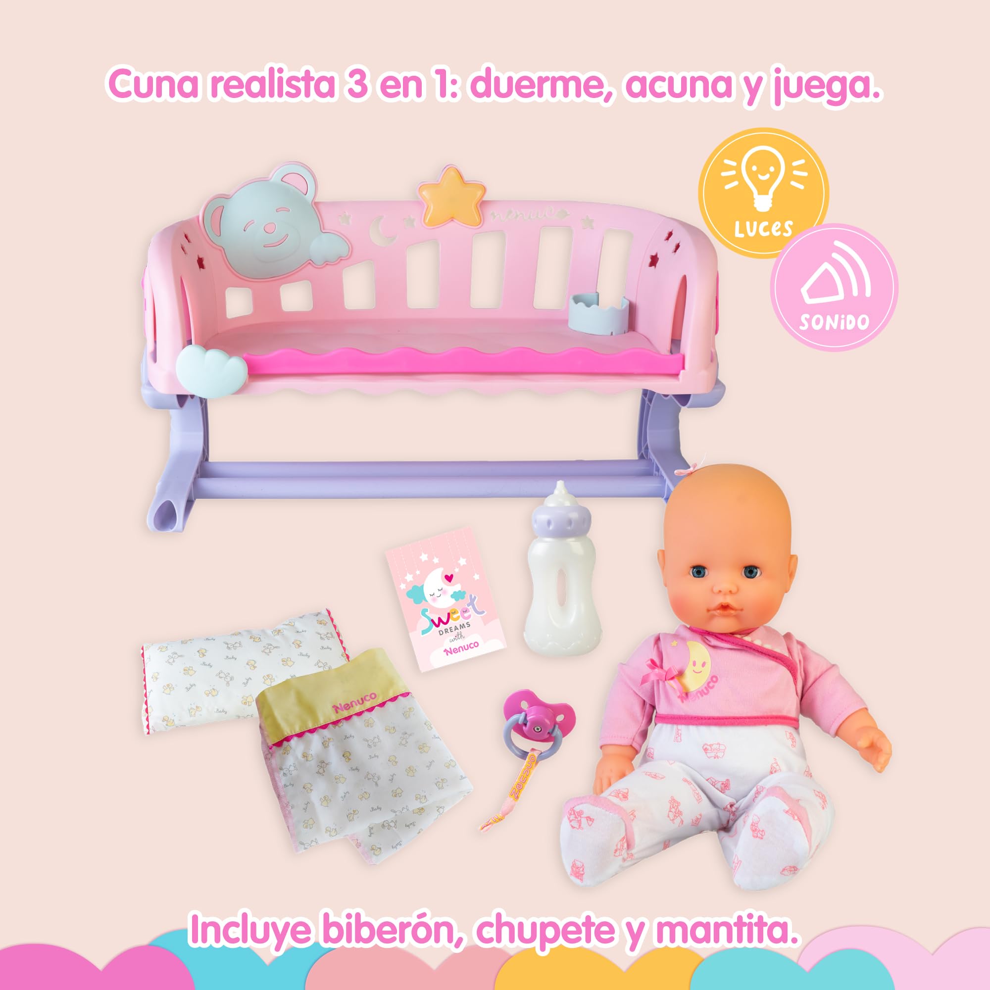 Nenuco Dormi con Me NFND1000 bambola 35 cm con culla 3 in 1
