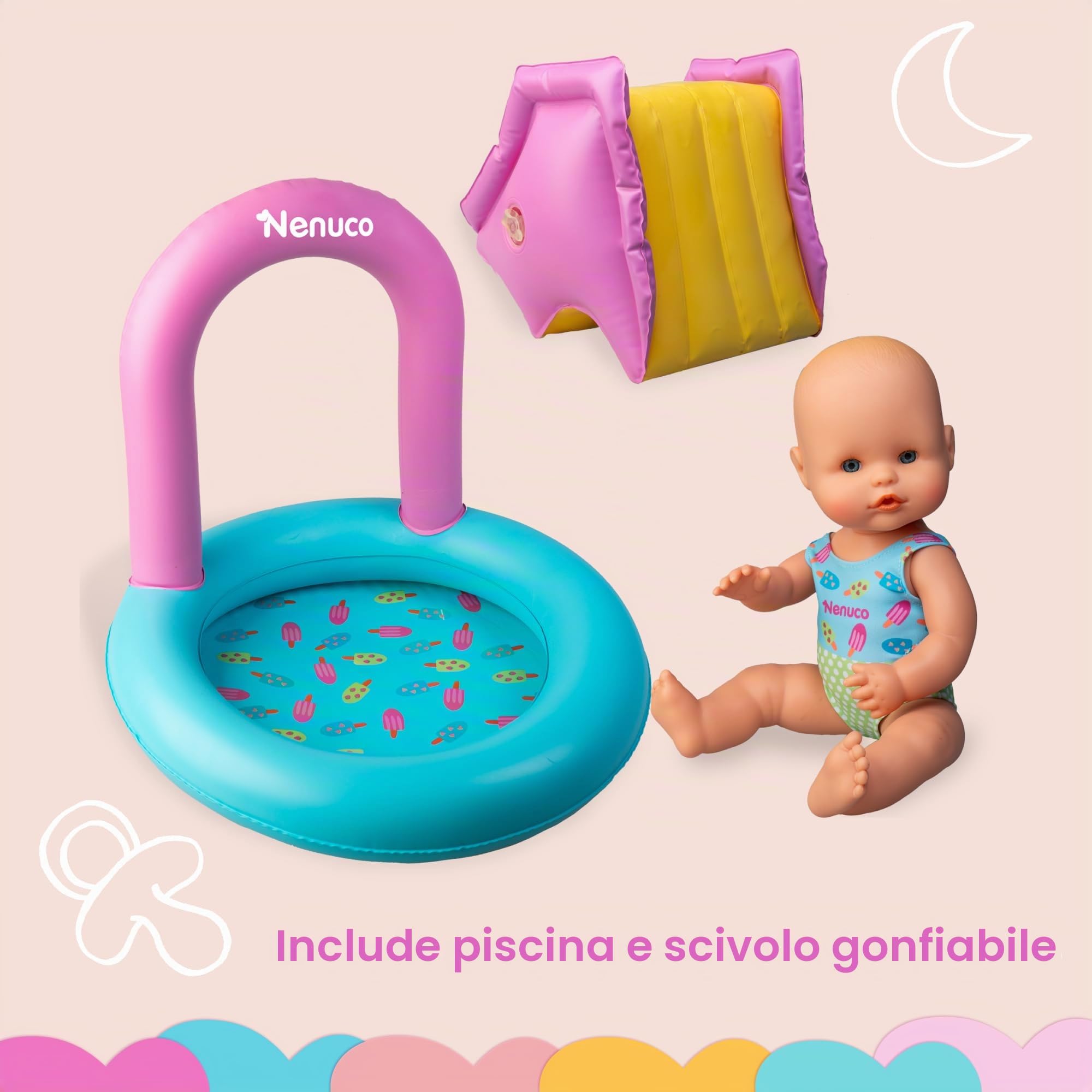 Nenuco Pool Party Festa in Piscina Bambola 35 cm con Scivolo