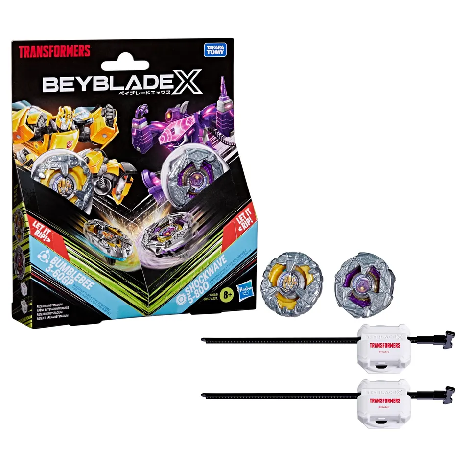 Transformers Beyblade X Bumblebee vs Shockwave trottole 2 pack