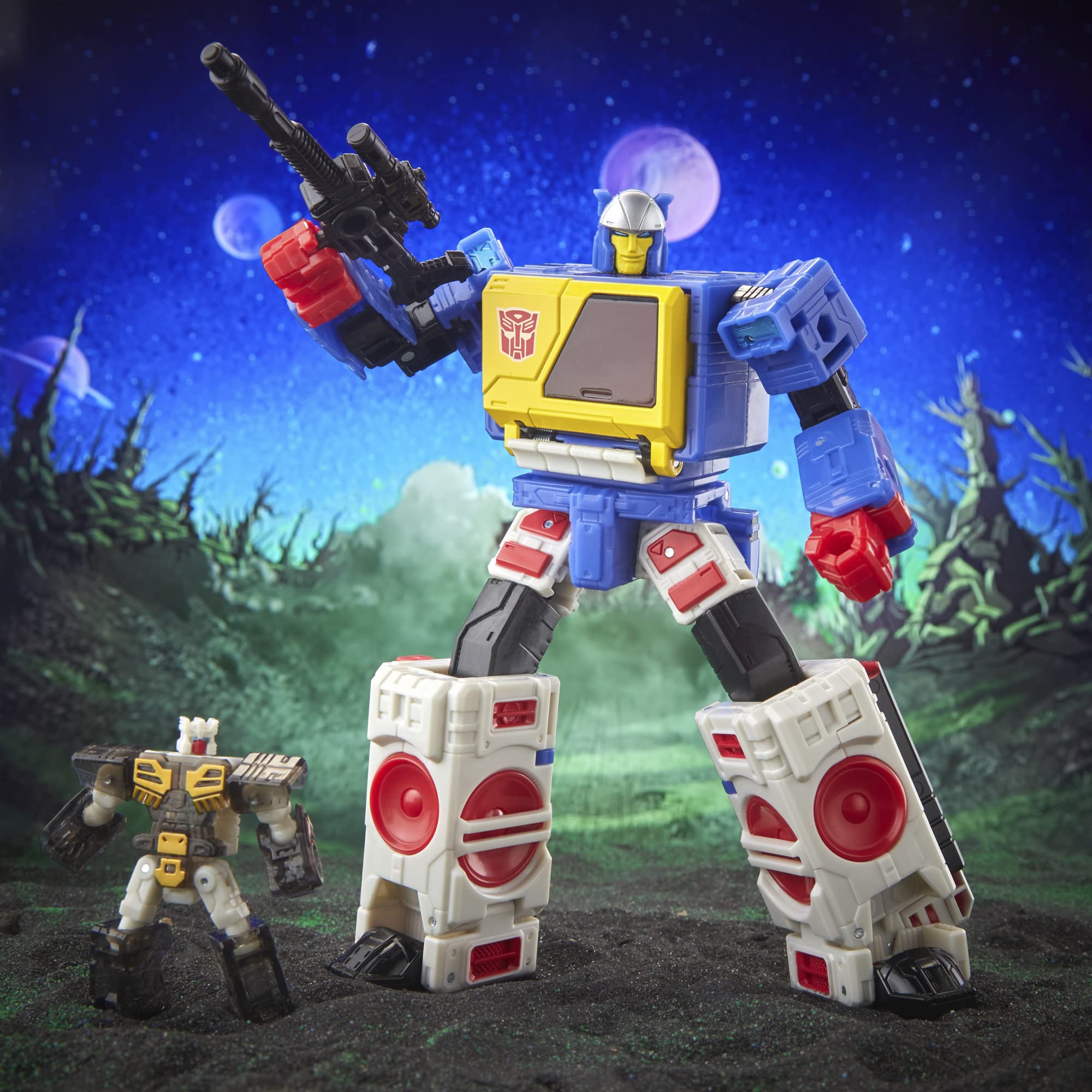 Transformers Legacy Twincast e Rewind action figure Voyager 17,5 cm