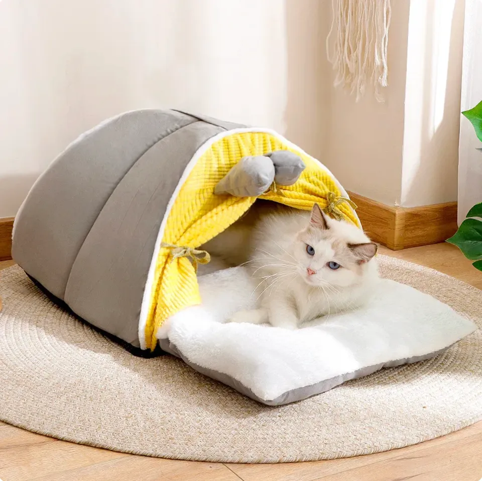ToyalFriends Pet Beds tenda gatto M 65cm gialla casetta fiocco