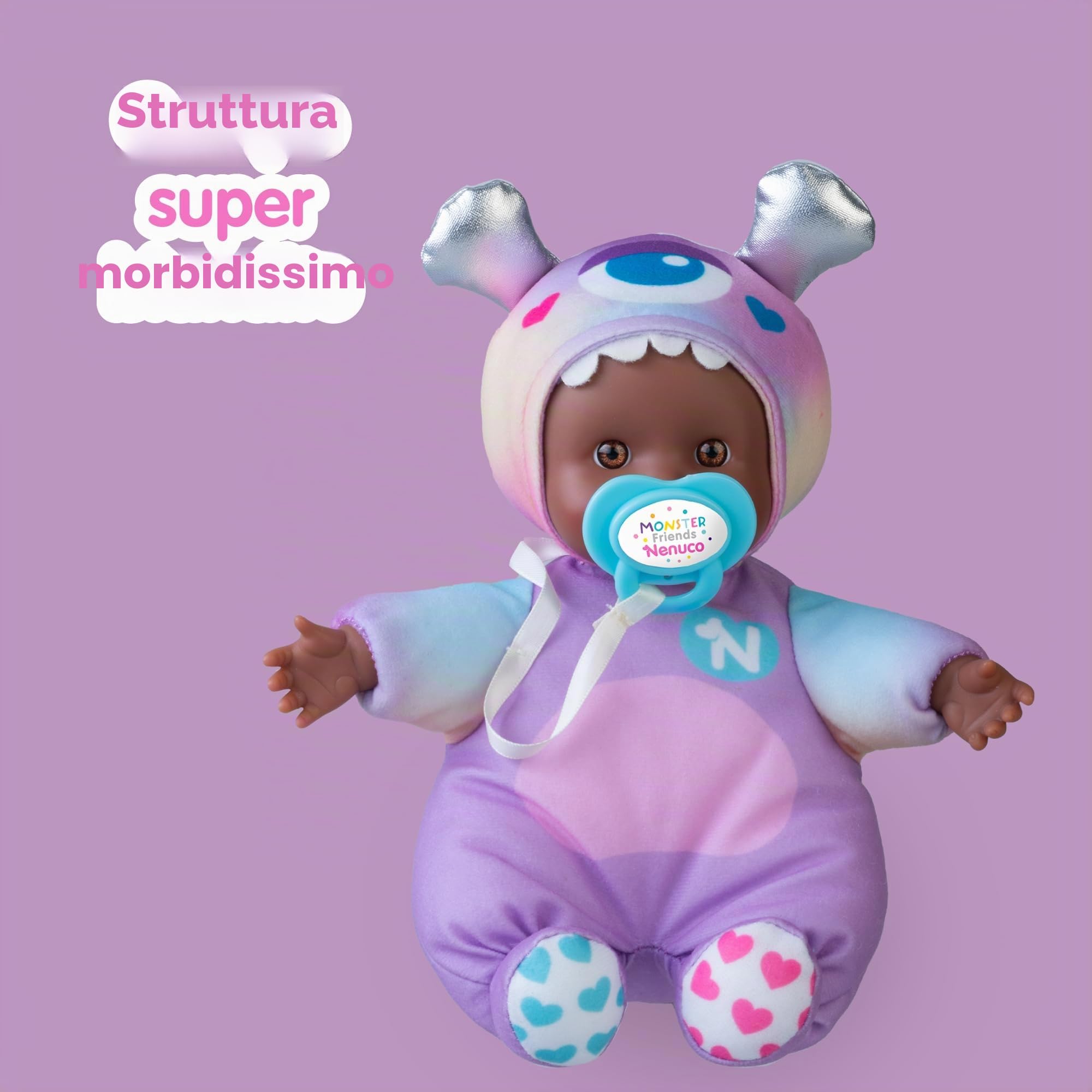 Nenuco Monster Friends Bambola Viola 15 cm con Ciuccio