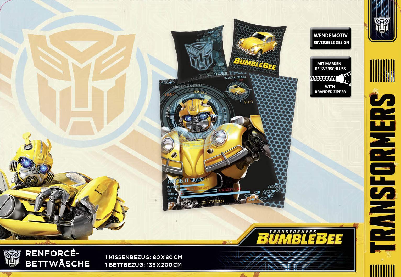 Transformers Bumblebee set biancheria letto 135x200 cotone