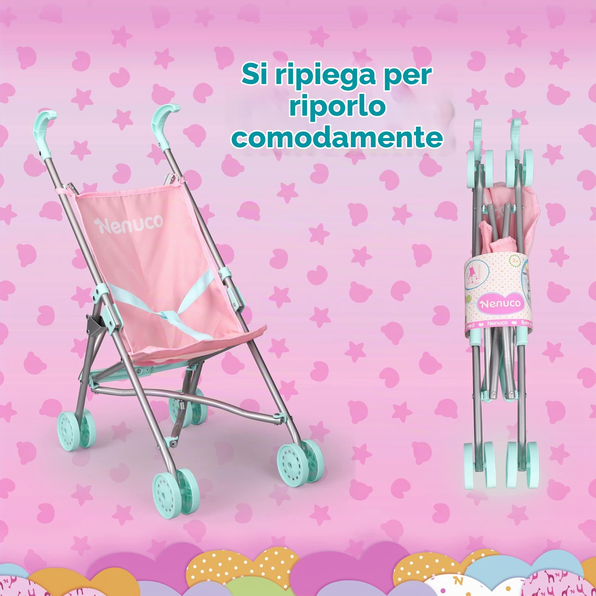 Nenuco Accessori passeggino giocattolo pieghevole rosa blu