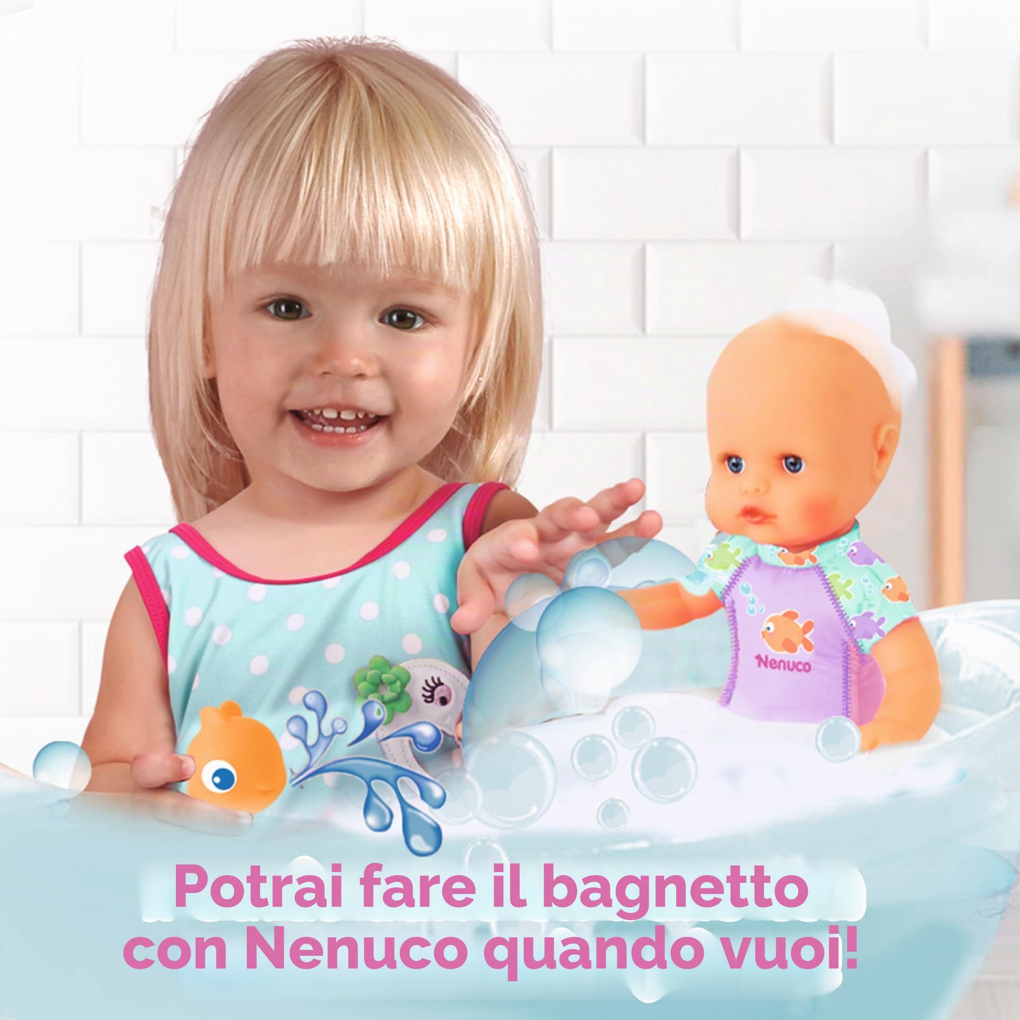 Nenuco Mio Primo Bagnetto Bambola Morbida 35 cm Costume Rosa