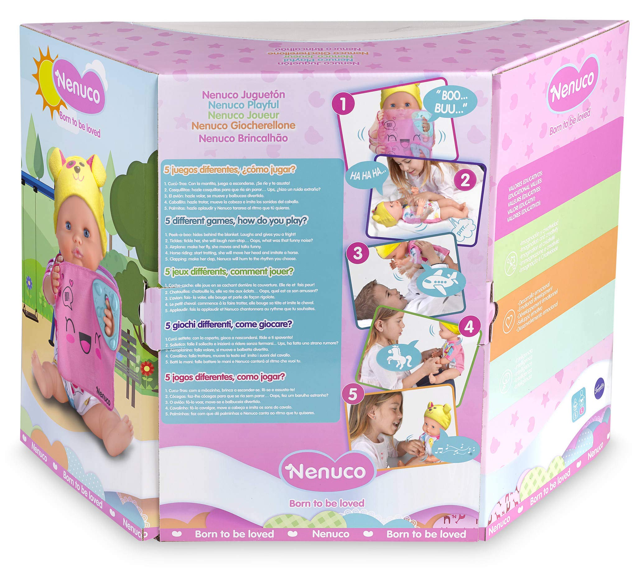 Nenuco Bambolotto interattivo 5 giochi bambola 42 cm con coperta