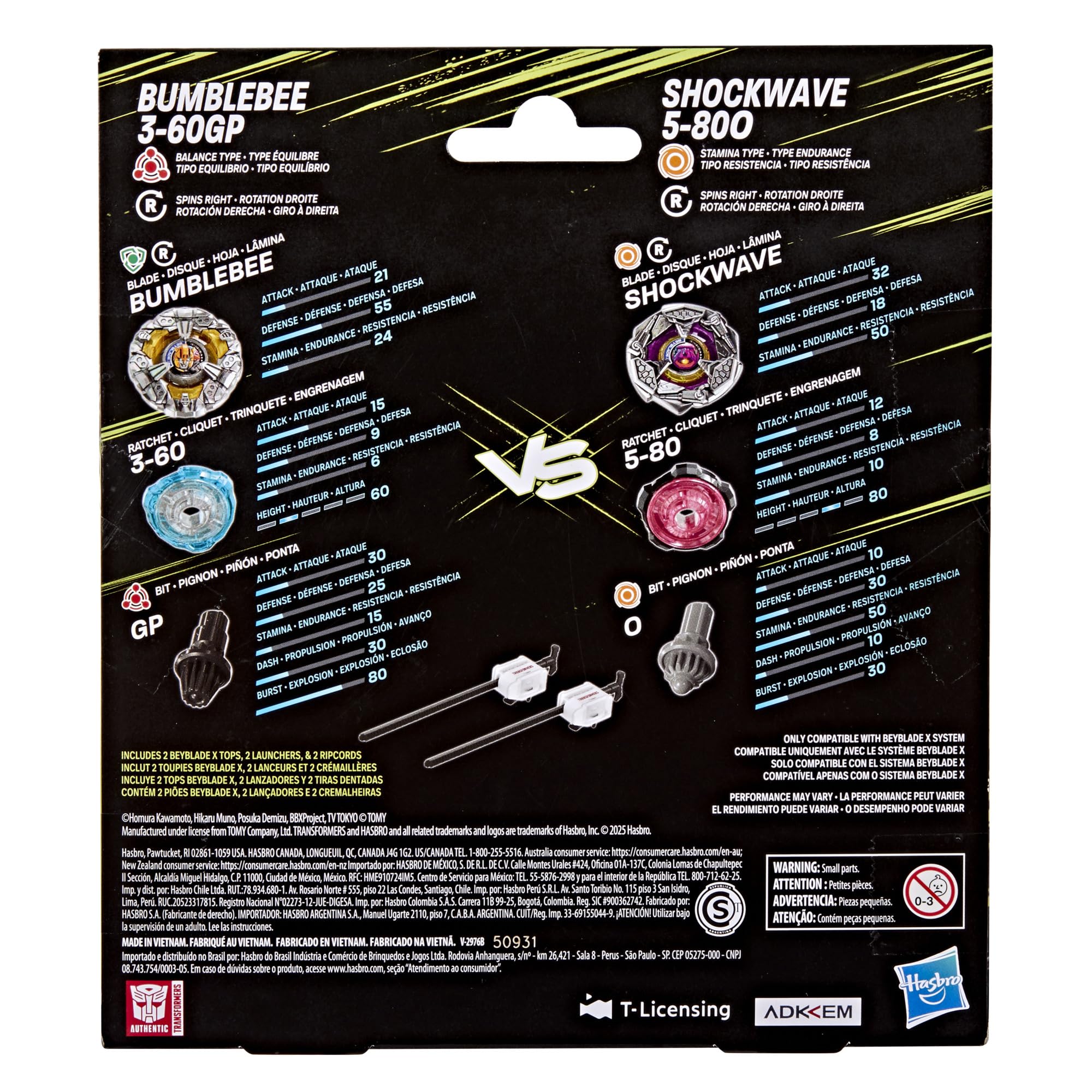 Transformers Beyblade X Bumblebee vs Shockwave trottole 2 pack
