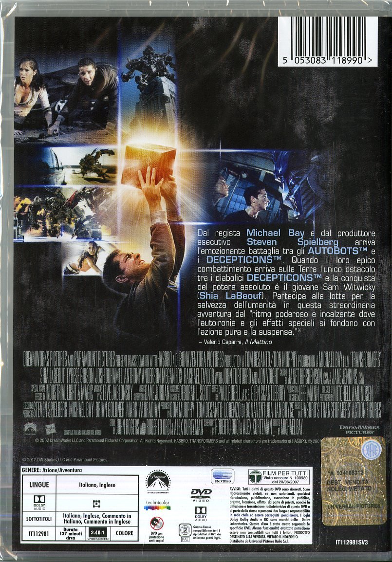 Transformers 2007 Film DVD disco singolo azione