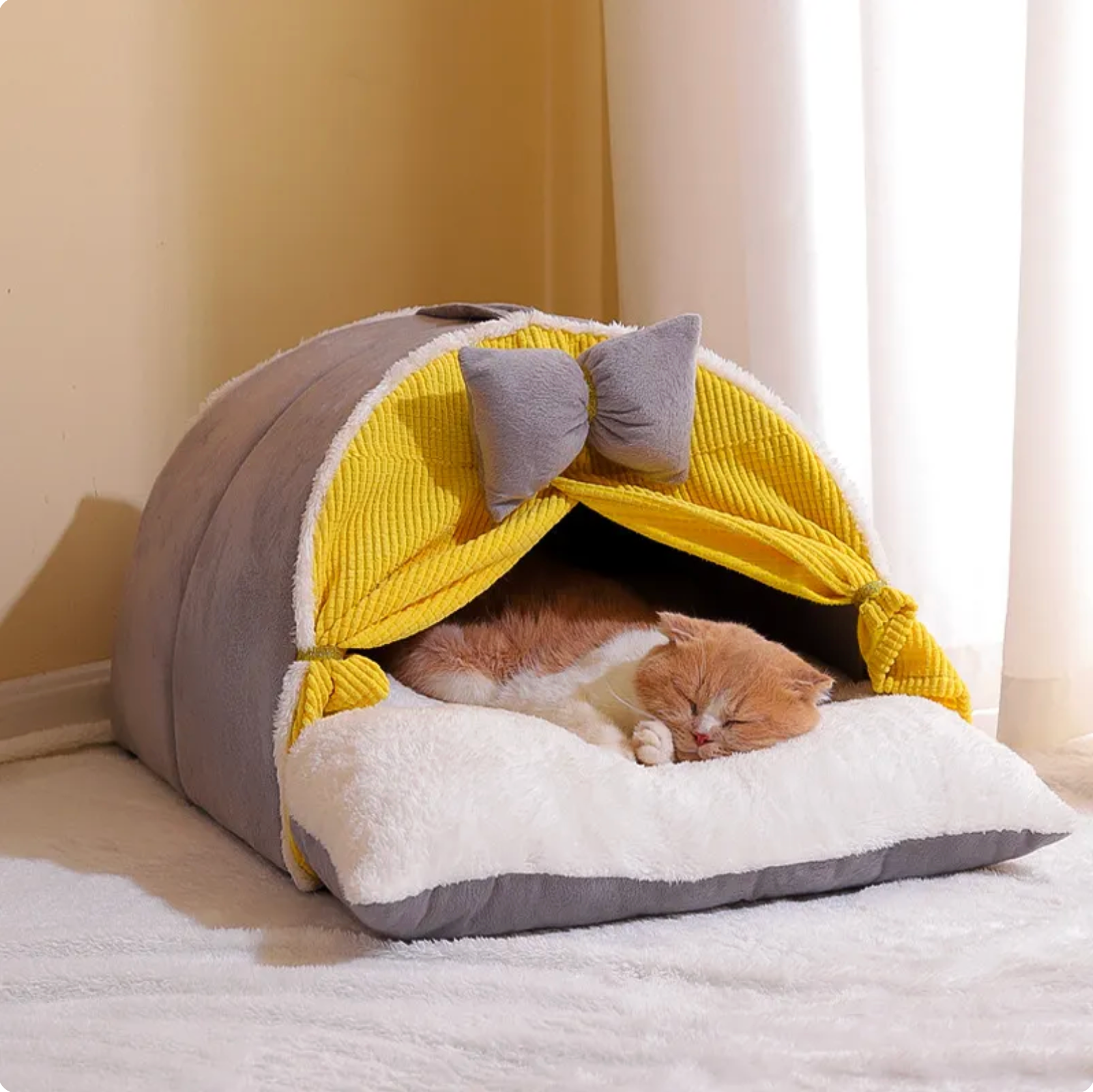 ToyalFriends Pet Beds tenda gatto M 65cm gialla casetta fiocco