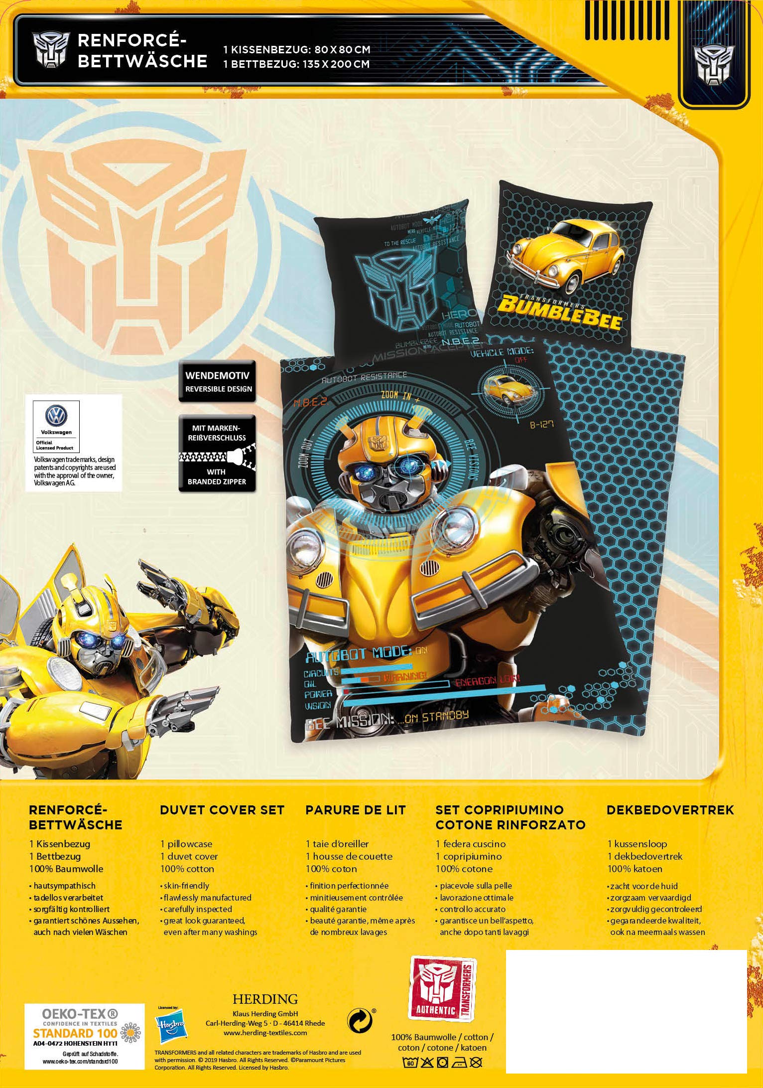 Transformers Bumblebee set biancheria letto 135x200 cotone