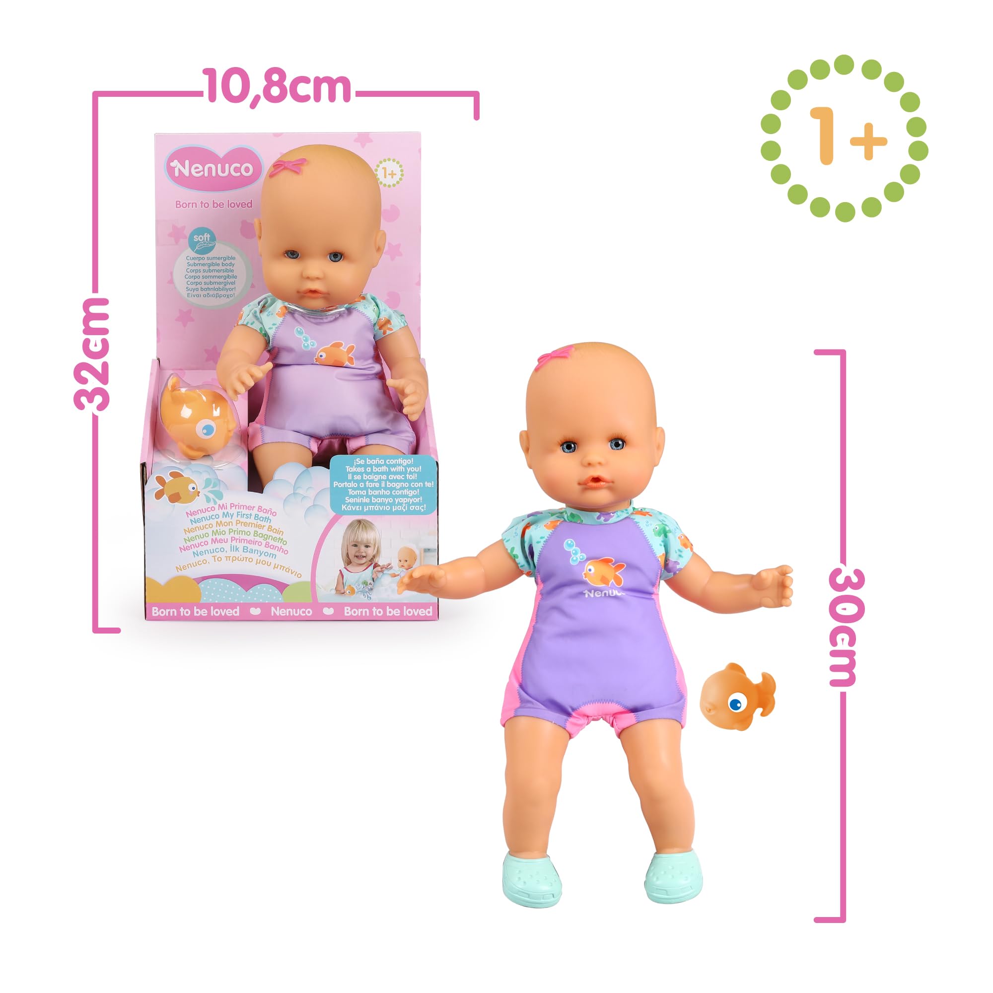 Nenuco Mio Primo Bagnetto Bambola Morbida 35 cm Costume Rosa