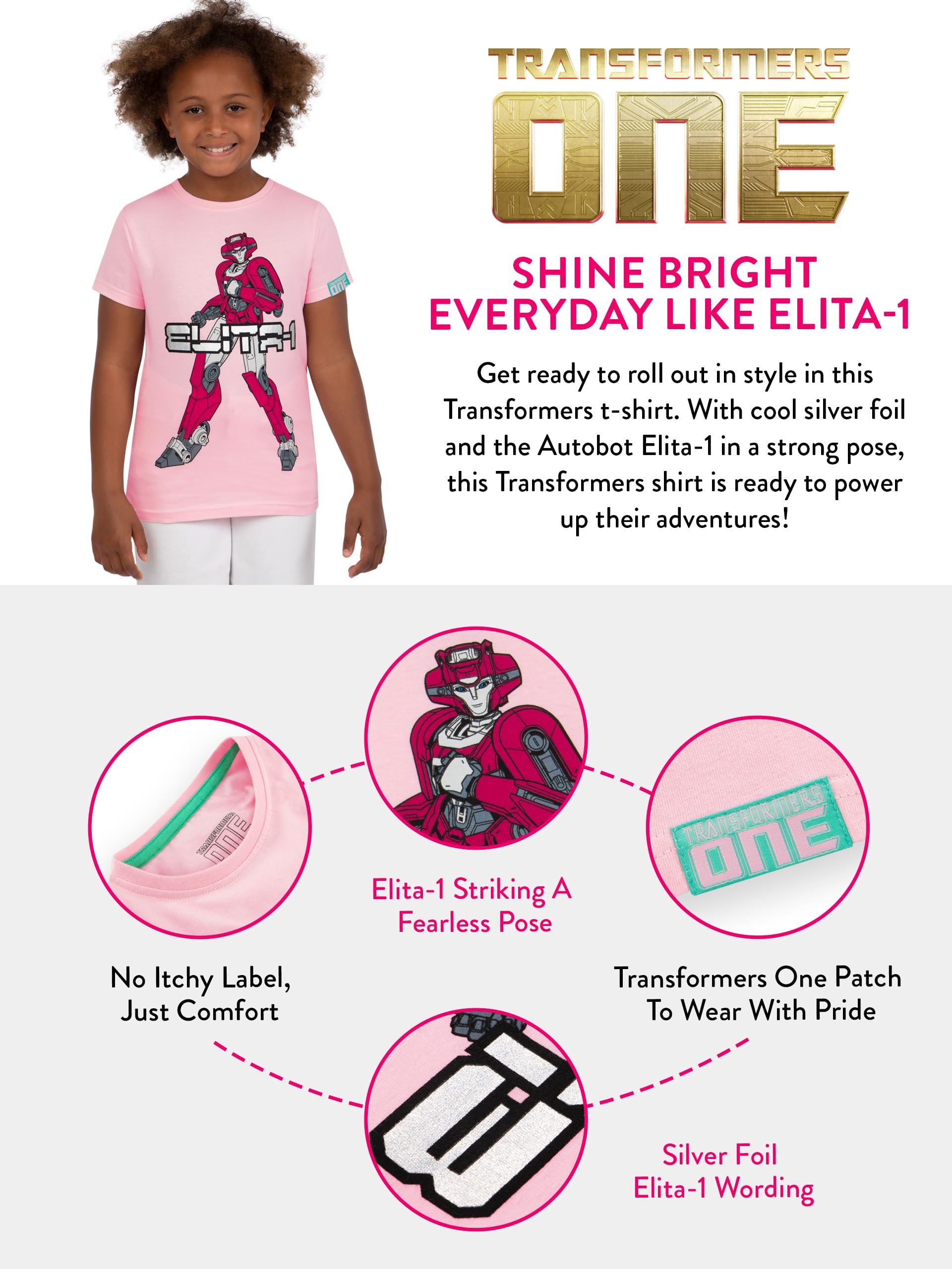 Transformers One T-Shirt Bambina Rosa Elita Cotone 3-10 Anni