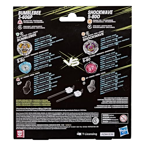 Transformers Beyblade X Bumblebee vs Shockwave trottole 2 pack