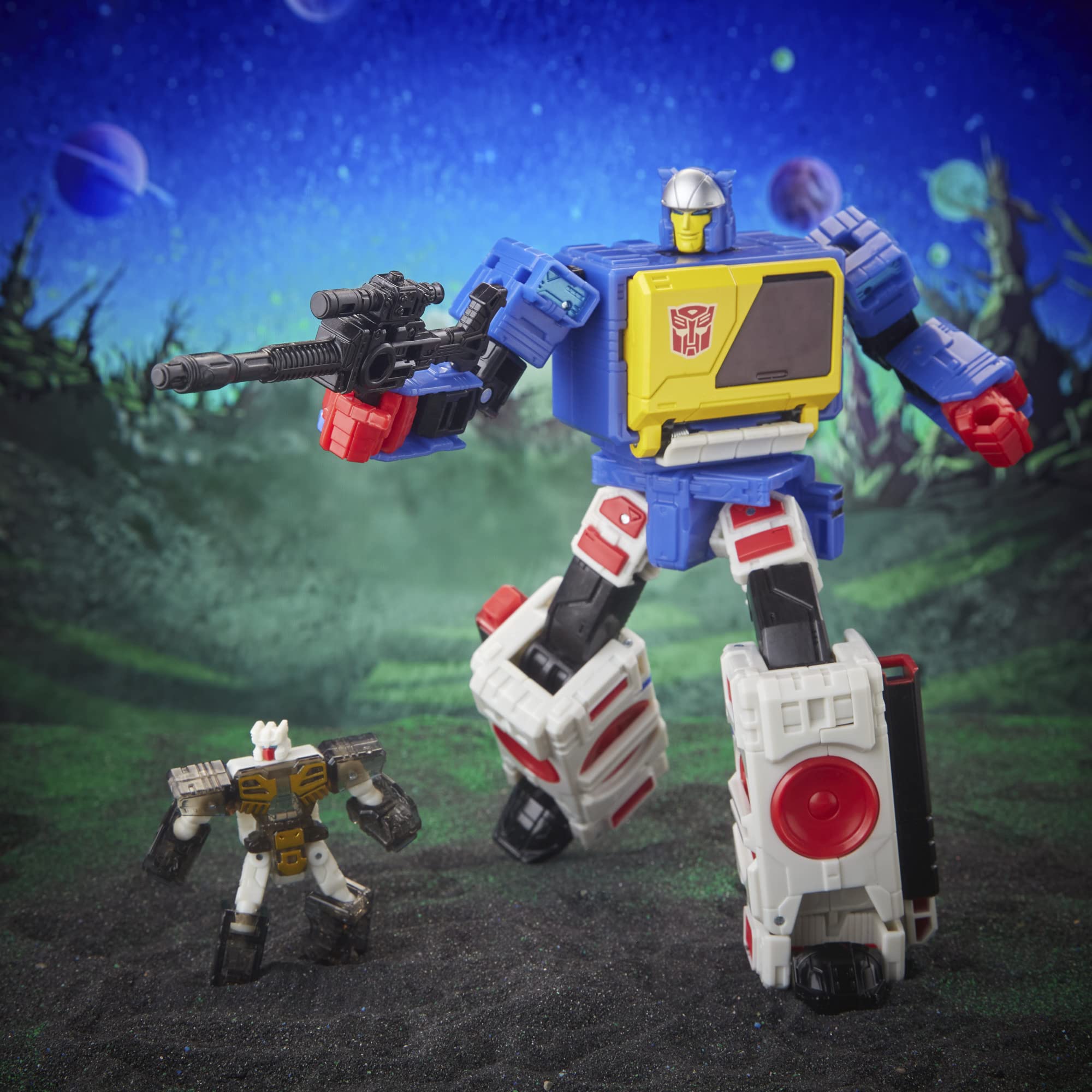 Transformers Legacy Twincast e Rewind action figure Voyager 17,5 cm