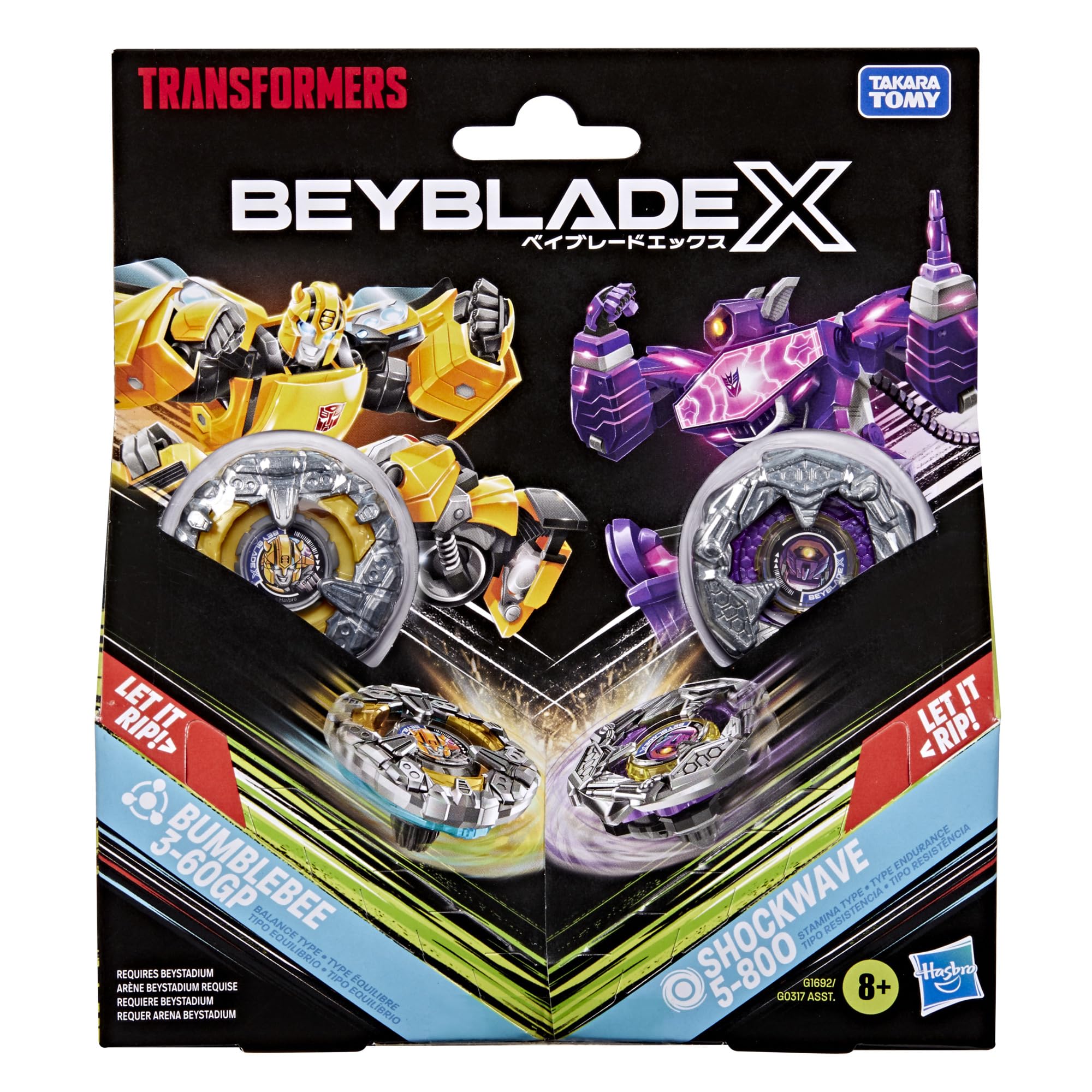 Transformers Beyblade X Bumblebee vs Shockwave trottole 2 pack
