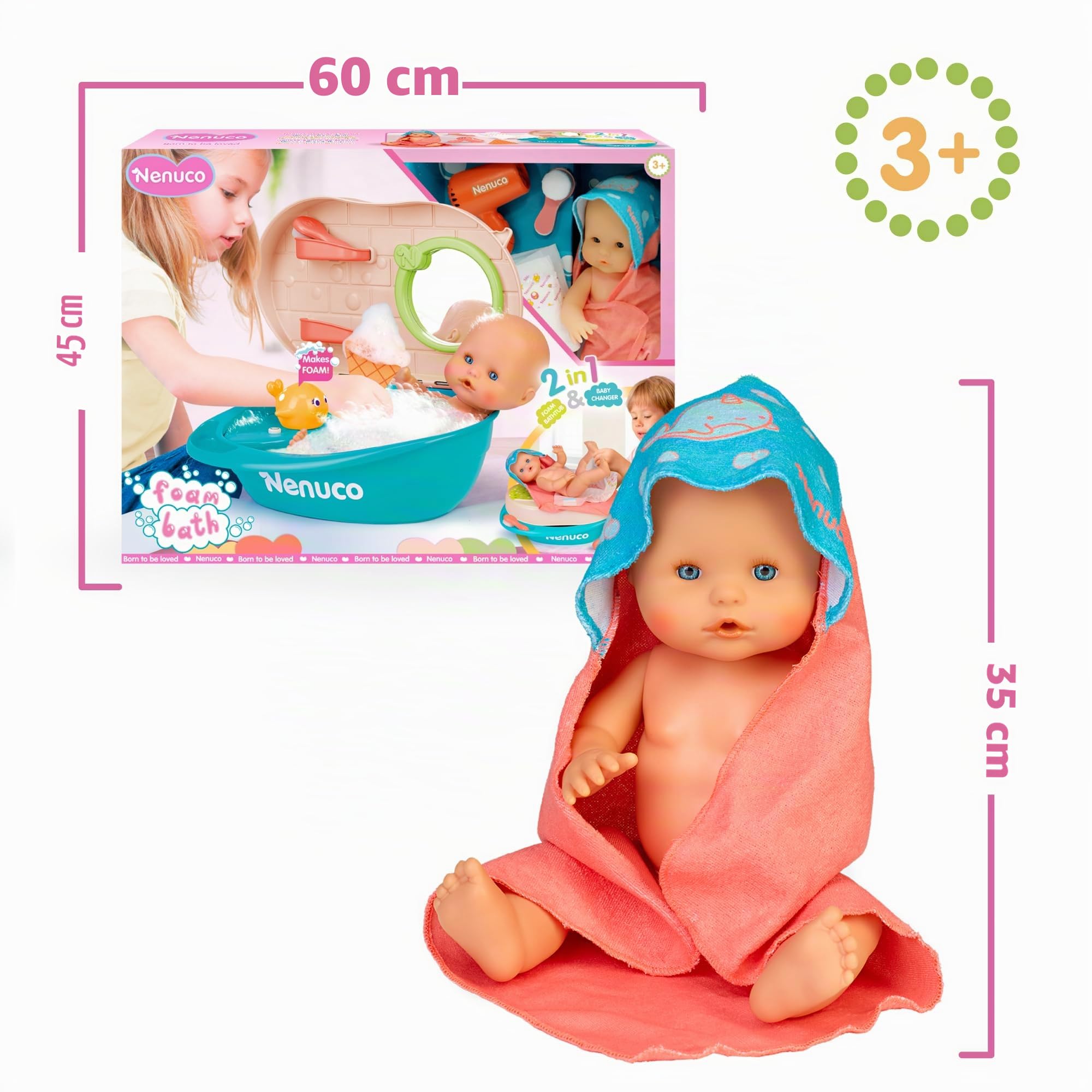 Nenuco Bagnetto Bolle bambola 35 cm con vasca 2 in 1