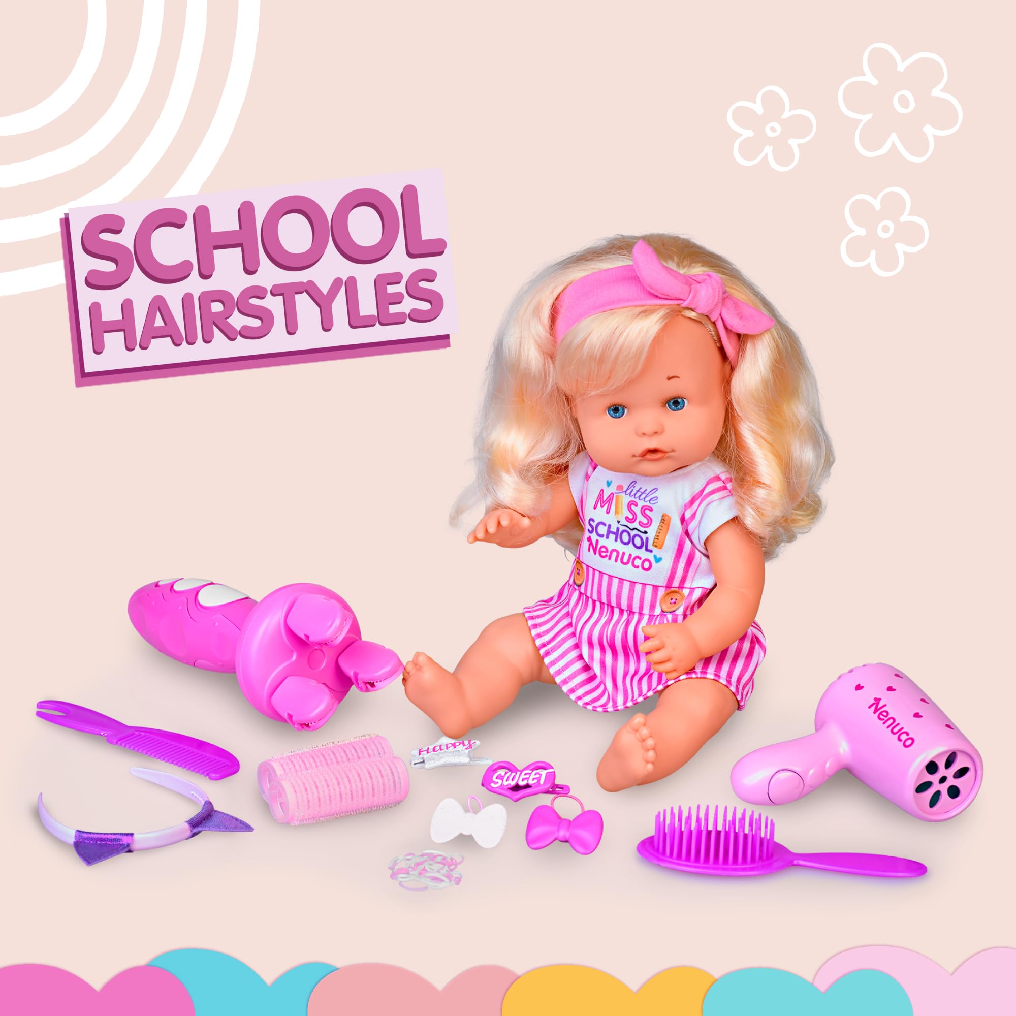 Nenuco School Hairstyle bambola 35 cm bionda con accessori