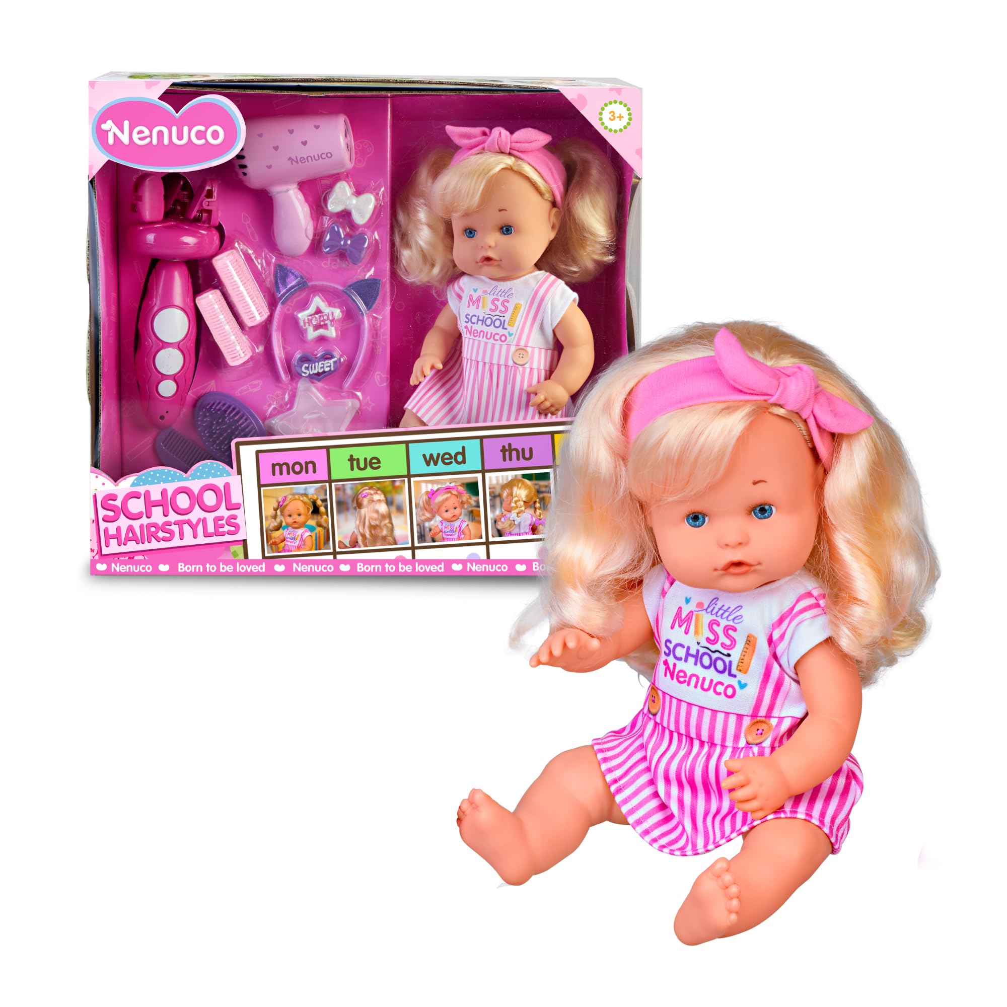 Nenuco School Hairstyle bambola 35 cm capelli biondi accessori