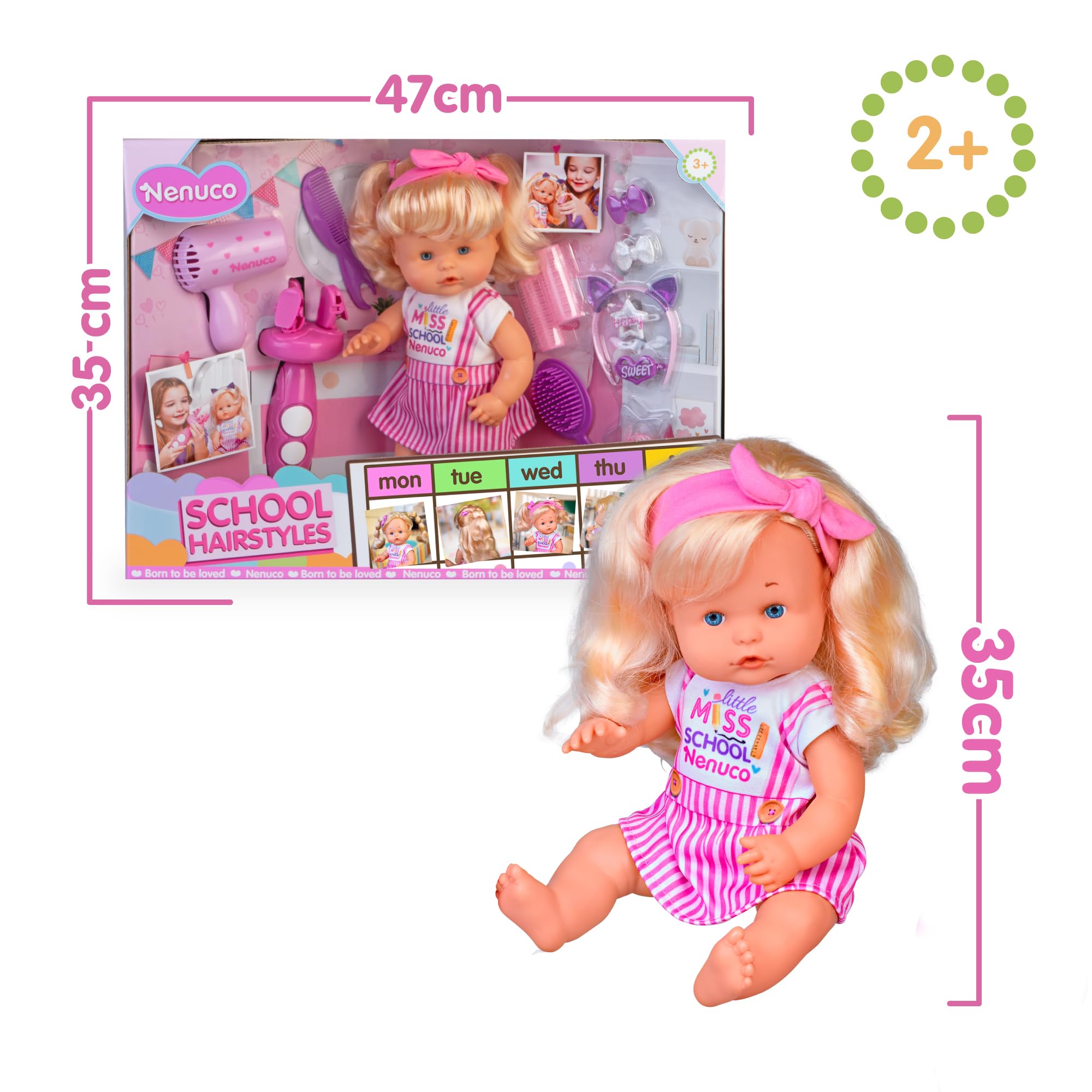 Nenuco School Hairstyle bambola 35 cm bionda con accessori