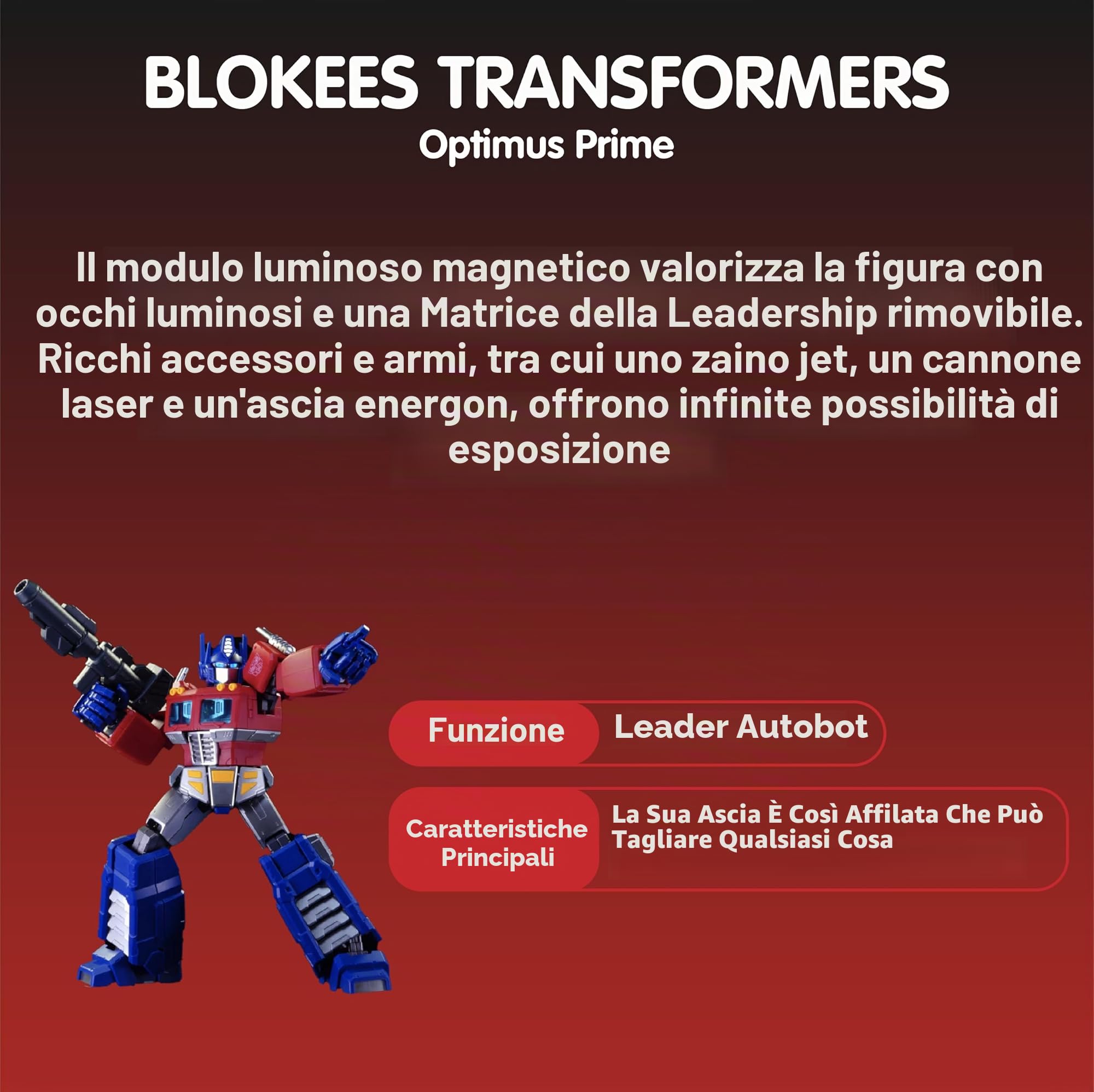 Blokees Transformers G1 Optimus Prime model kit luminoso 188 pezzi